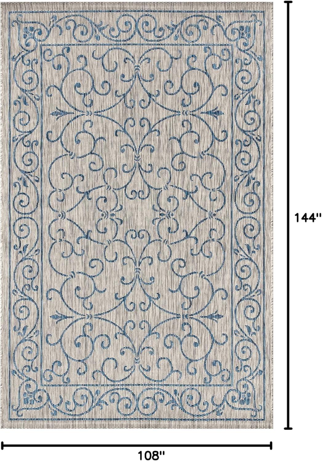 image:imageJONATHAN Y Vintage Filigree Indoor Outdoor Round Area Rug 5 Ft YellowCream Charleston Textured Weave for Backyard Patio Porch EasyCleaning High Traffic PetFriendly NonShedding SMB106L5RGrayNavy