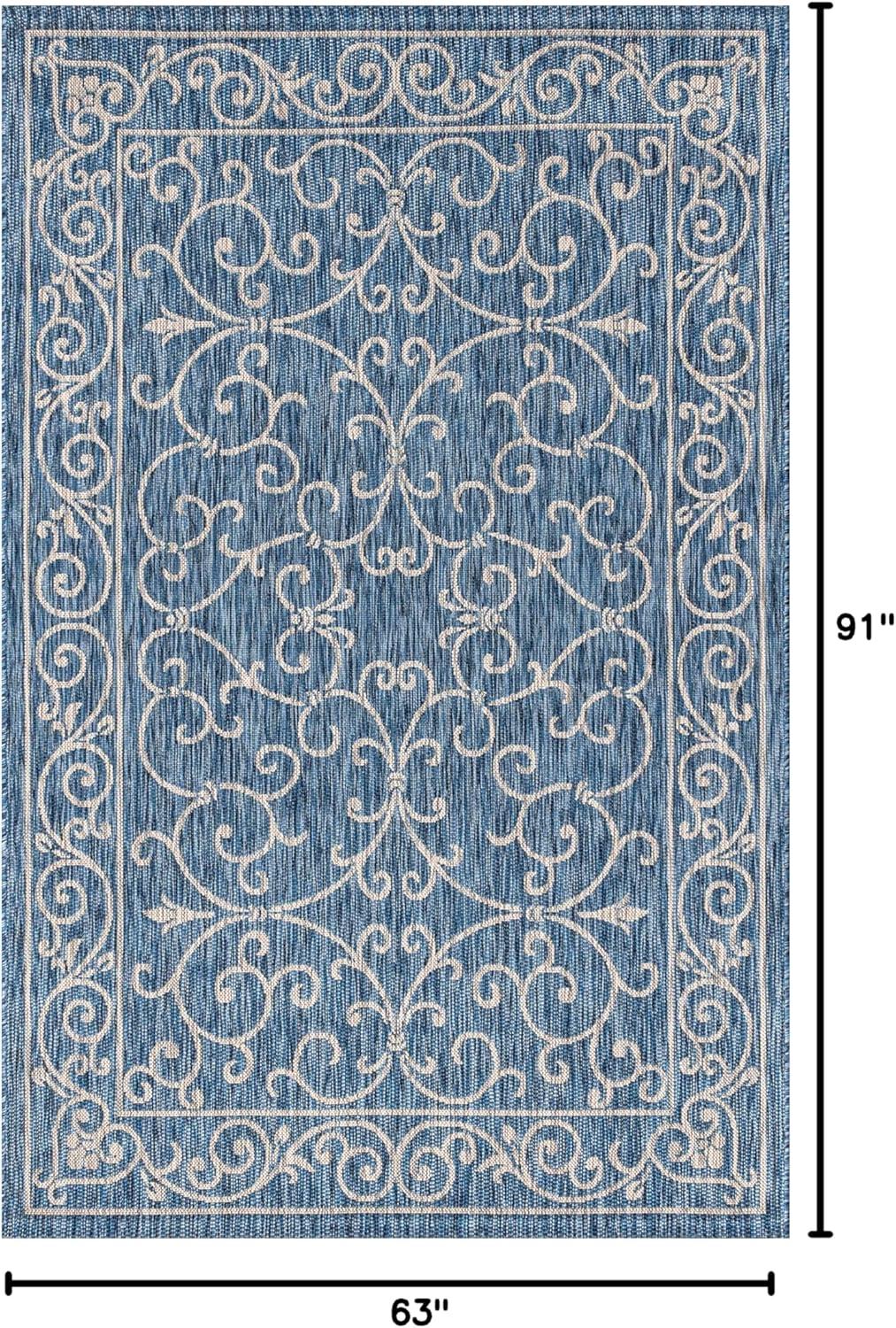 image:imageJONATHAN Y Vintage Filigree Indoor Outdoor Round Area Rug 5 Ft YellowCream Charleston Textured Weave for Backyard Patio Porch EasyCleaning High Traffic PetFriendly NonShedding SMB106L5RNavyGray
