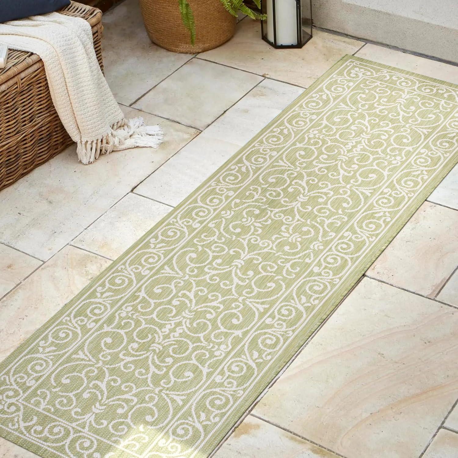 image:imageJONATHAN Y Vintage Filigree Indoor Outdoor Round Area Rug 5 Ft YellowCream Charleston Textured Weave for Backyard Patio Porch EasyCleaning High Traffic PetFriendly NonShedding SMB106L5RGreenCream