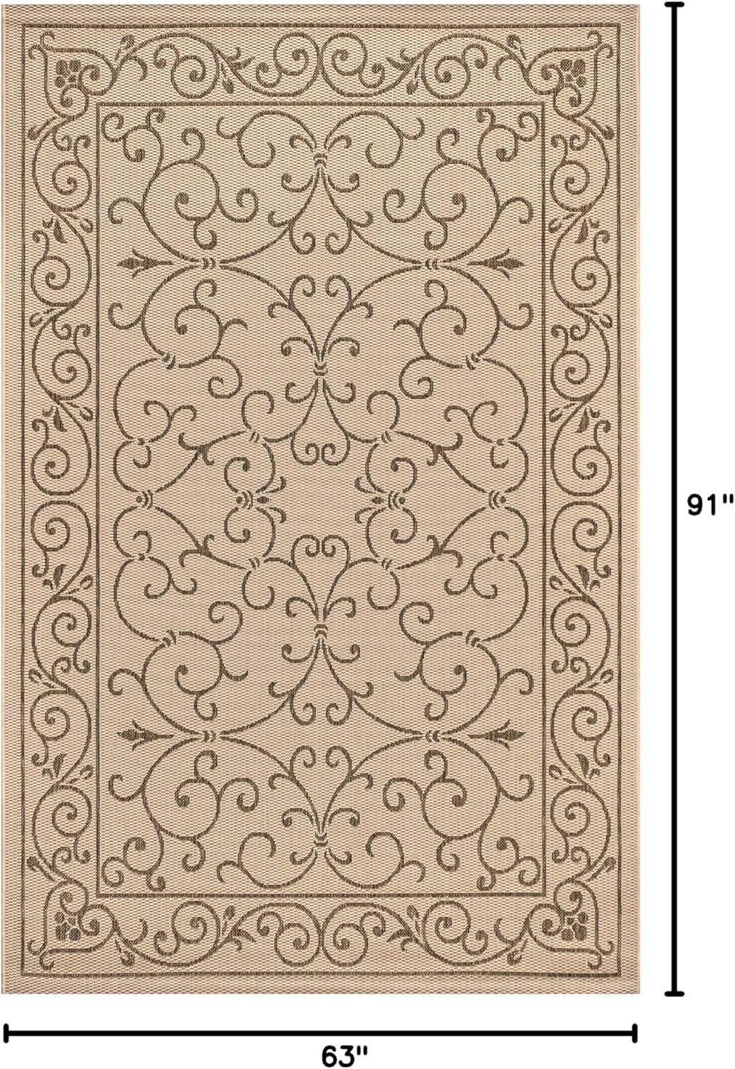image:imageJONATHAN Y Vintage Filigree Indoor Outdoor Round Area Rug 5 Ft YellowCream Charleston Textured Weave for Backyard Patio Porch EasyCleaning High Traffic PetFriendly NonShedding SMB106L5RBeigeBrown