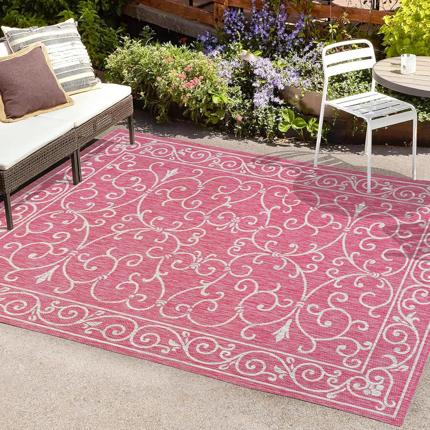 image:imageJONATHAN Y Vintage Filigree Indoor Outdoor Round Area Rug 5 Ft YellowCream Charleston Textured Weave for Backyard Patio Porch EasyCleaning High Traffic PetFriendly NonShedding SMB106L5RFuchsiaLight Gray