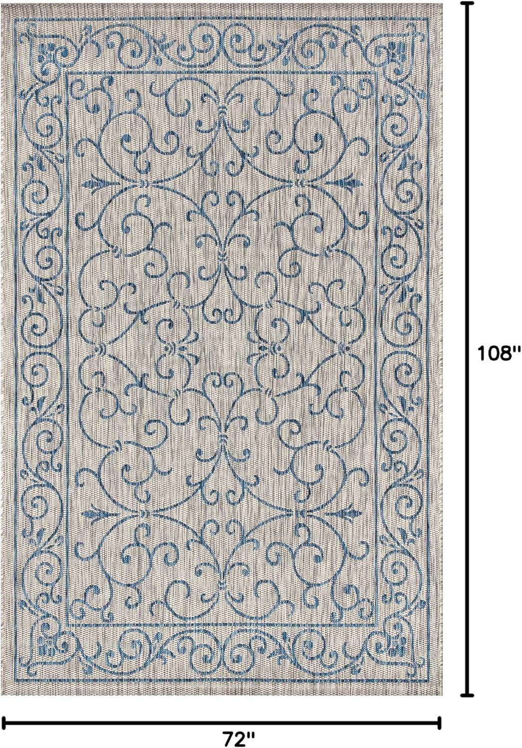 image:imageJONATHAN Y Vintage Filigree Indoor Outdoor Round Area Rug 5 Ft YellowCream Charleston Textured Weave for Backyard Patio Porch EasyCleaning High Traffic PetFriendly NonShedding SMB106L5RGrayNavy