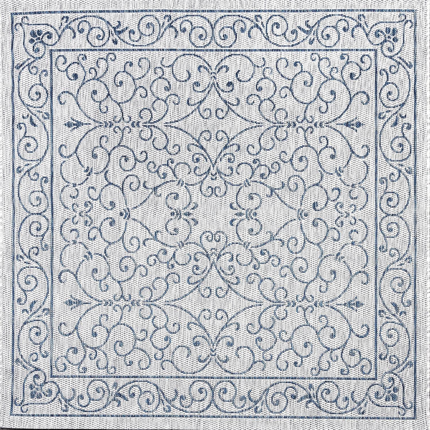image:imageJONATHAN Y Vintage Filigree Indoor Outdoor Round Area Rug 5 Ft YellowCream Charleston Textured Weave for Backyard Patio Porch EasyCleaning High Traffic PetFriendly NonShedding SMB106L5RGrayNavy