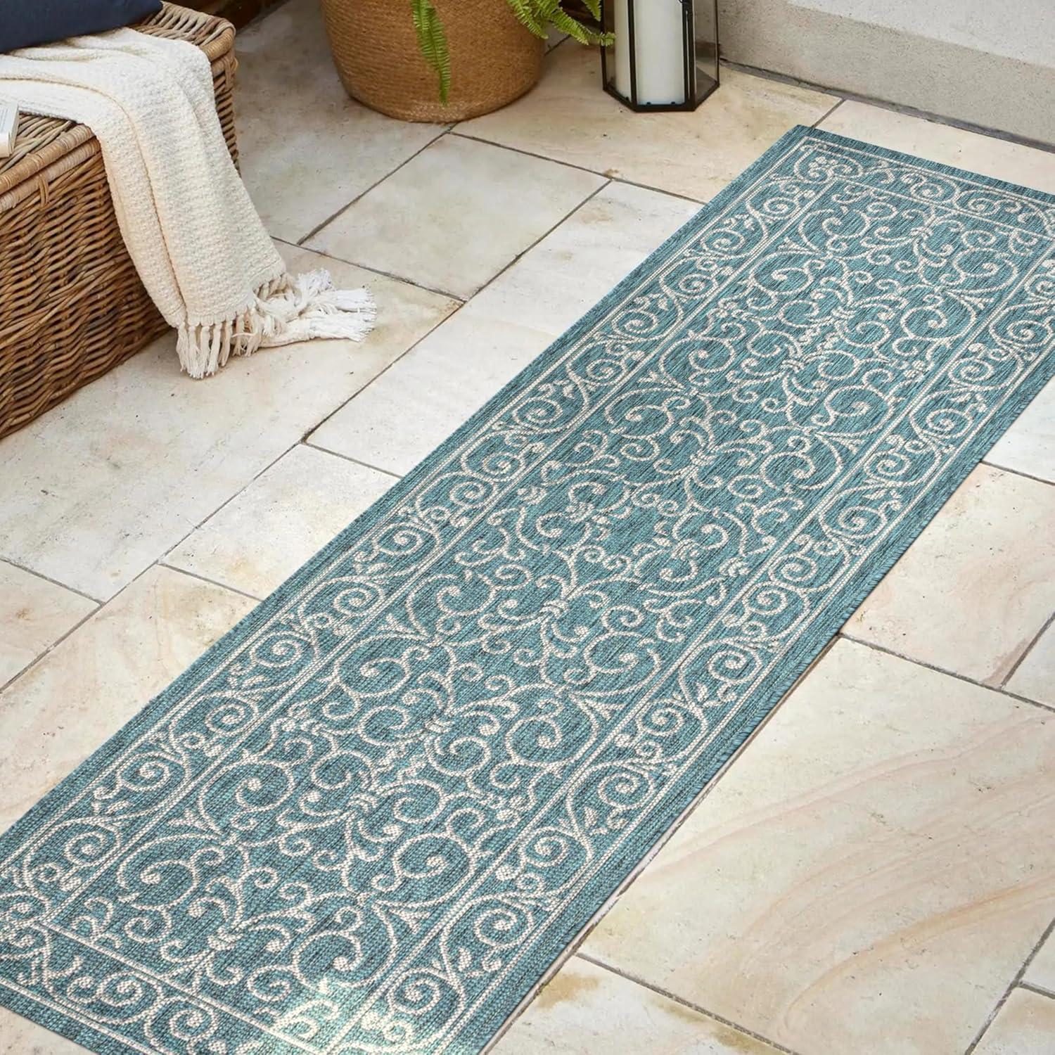image:imageJONATHAN Y Vintage Filigree Indoor Outdoor Round Area Rug 5 Ft YellowCream Charleston Textured Weave for Backyard Patio Porch EasyCleaning High Traffic PetFriendly NonShedding SMB106L5RTealGray