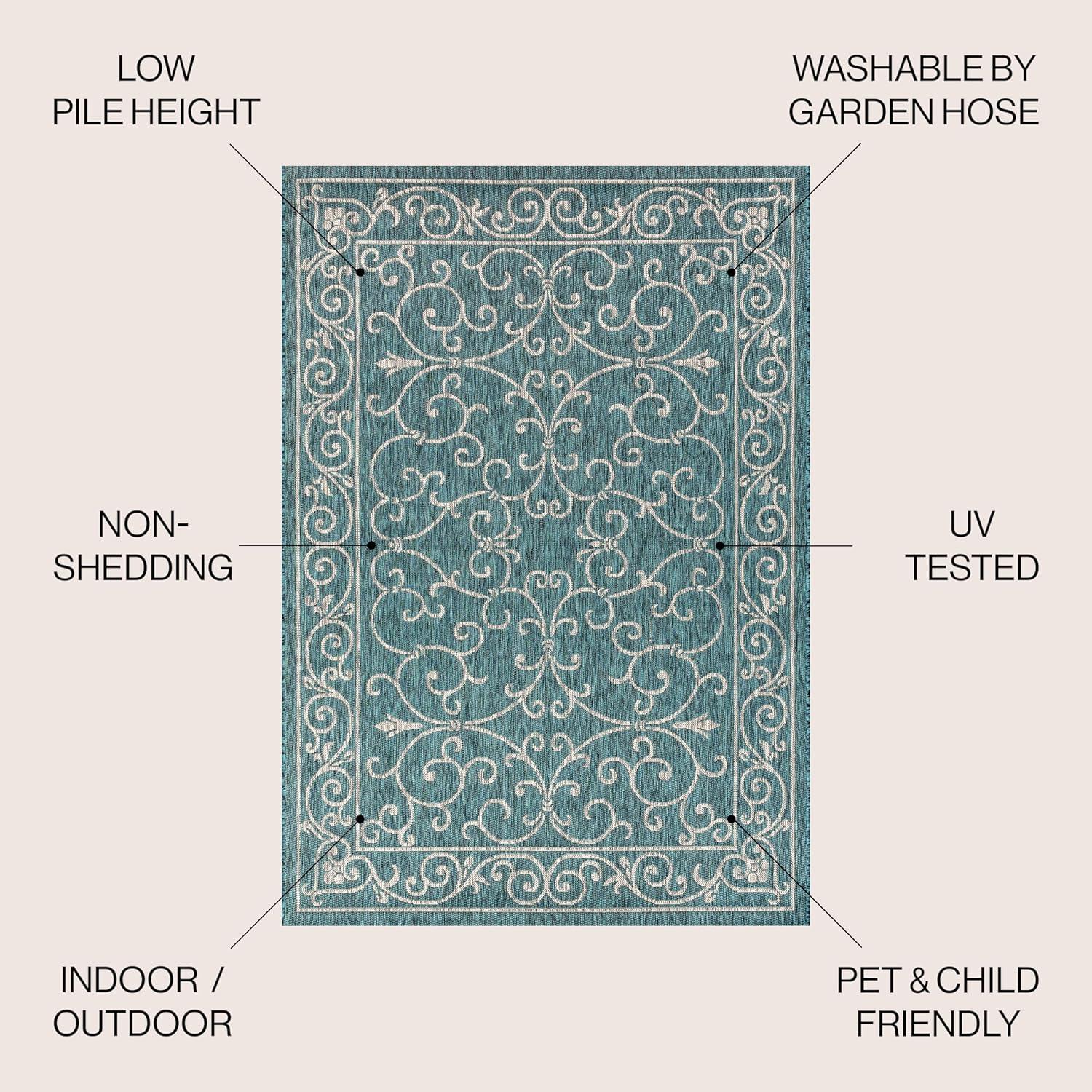 image:imageJONATHAN Y Vintage Filigree Indoor Outdoor Round Area Rug 5 Ft YellowCream Charleston Textured Weave for Backyard Patio Porch EasyCleaning High Traffic PetFriendly NonShedding SMB106L5RTealGray