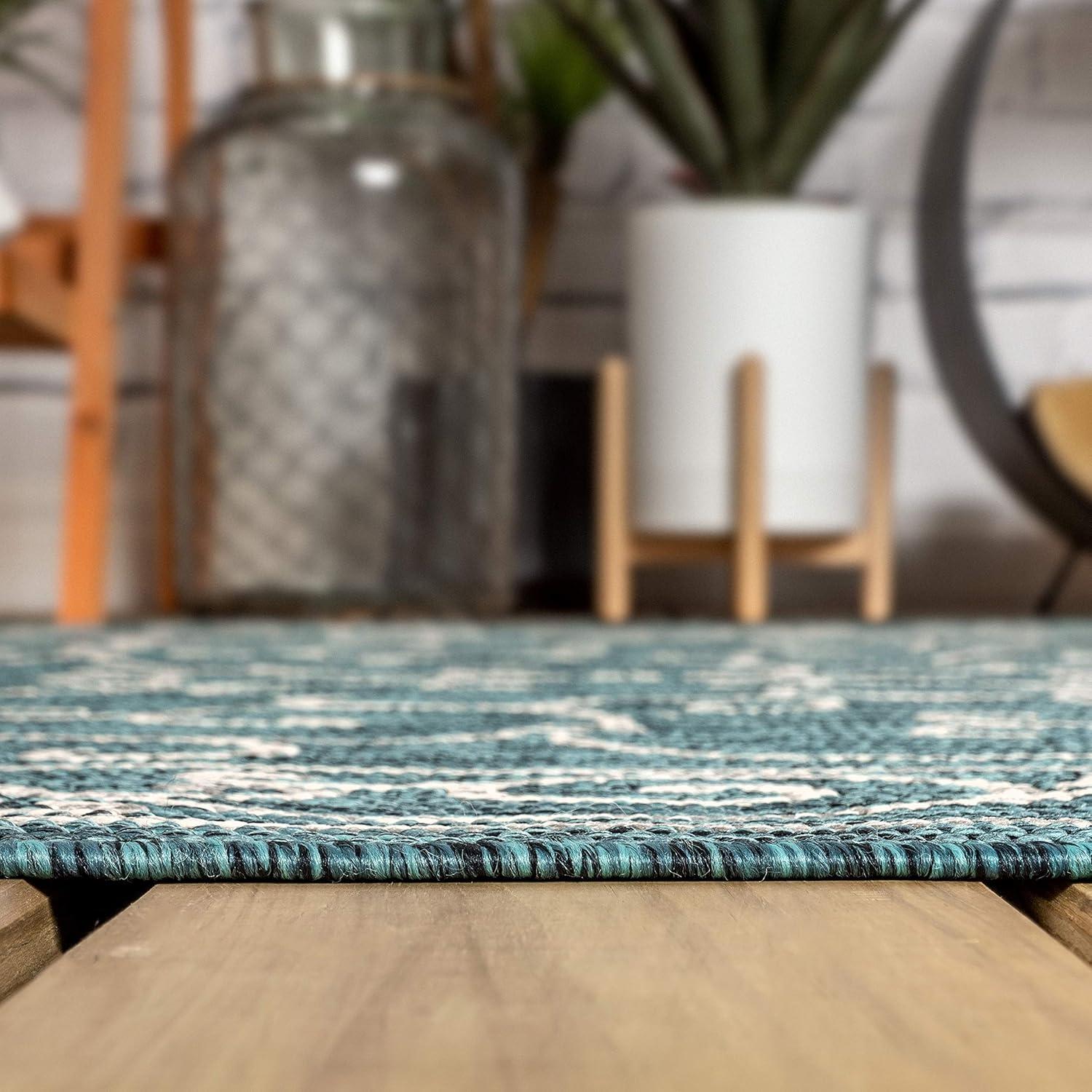 image:imageJONATHAN Y Vintage Filigree Indoor Outdoor Round Area Rug 5 Ft YellowCream Charleston Textured Weave for Backyard Patio Porch EasyCleaning High Traffic PetFriendly NonShedding SMB106L5RTealGray
