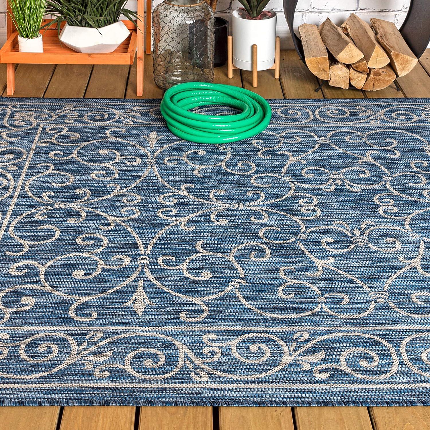image:imageJONATHAN Y Vintage Filigree Indoor Outdoor Round Area Rug 5 Ft YellowCream Charleston Textured Weave for Backyard Patio Porch EasyCleaning High Traffic PetFriendly NonShedding SMB106L5RNavyGray