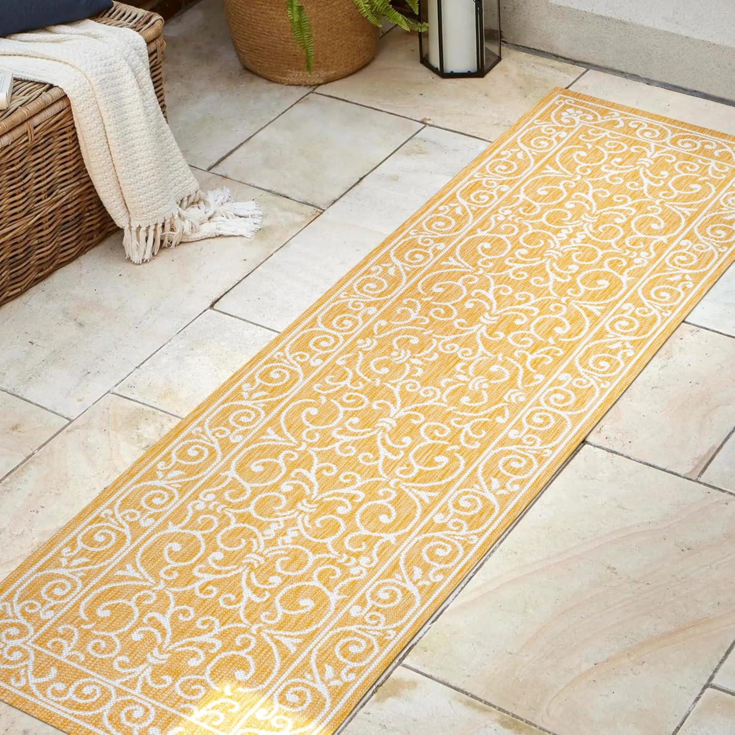 image:imageJONATHAN Y Vintage Filigree Indoor Outdoor Round Area Rug 5 Ft YellowCream Charleston Textured Weave for Backyard Patio Porch EasyCleaning High Traffic PetFriendly NonShedding SMB106L5RYellowCream