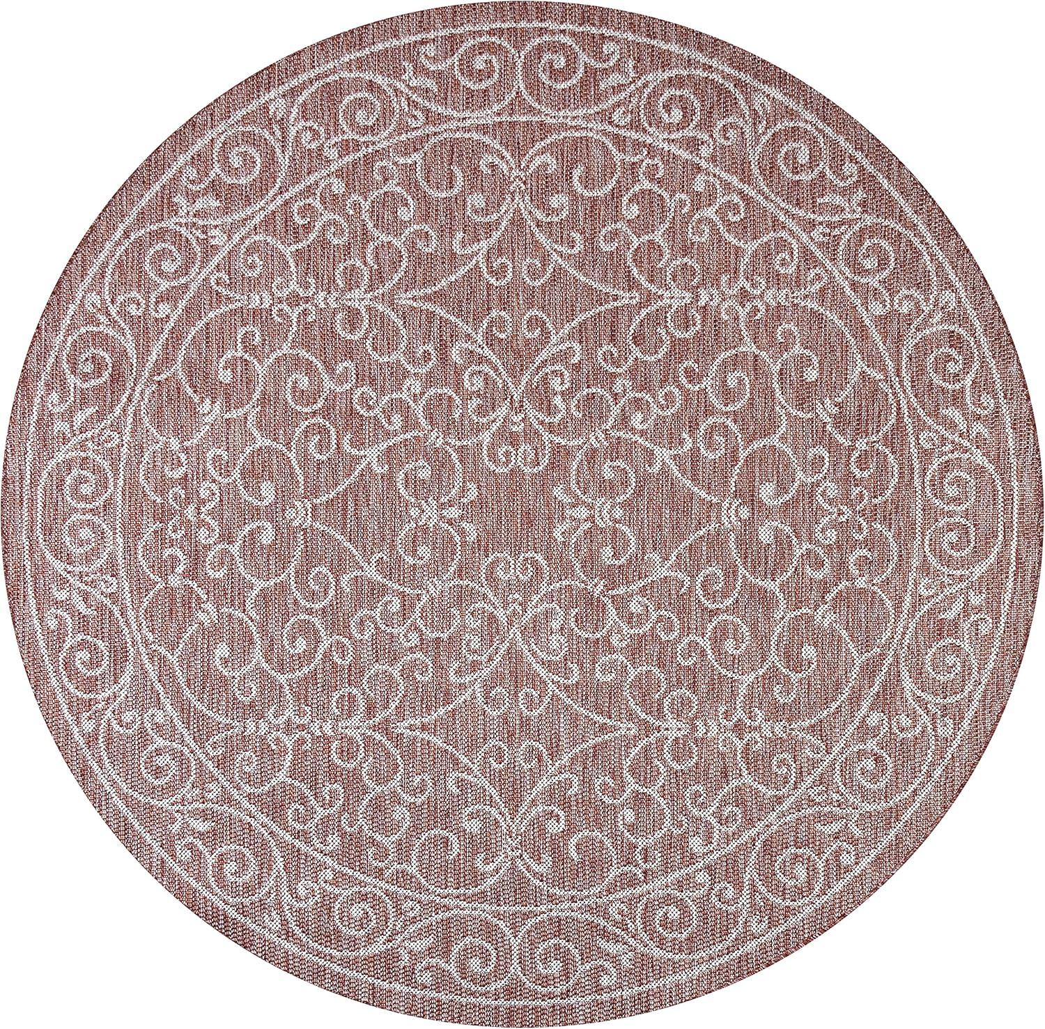 image:imageJONATHAN Y Vintage Filigree Indoor Outdoor Round Area Rug 5 Ft YellowCream Charleston Textured Weave for Backyard Patio Porch EasyCleaning High Traffic PetFriendly NonShedding SMB106L5RRedBeige