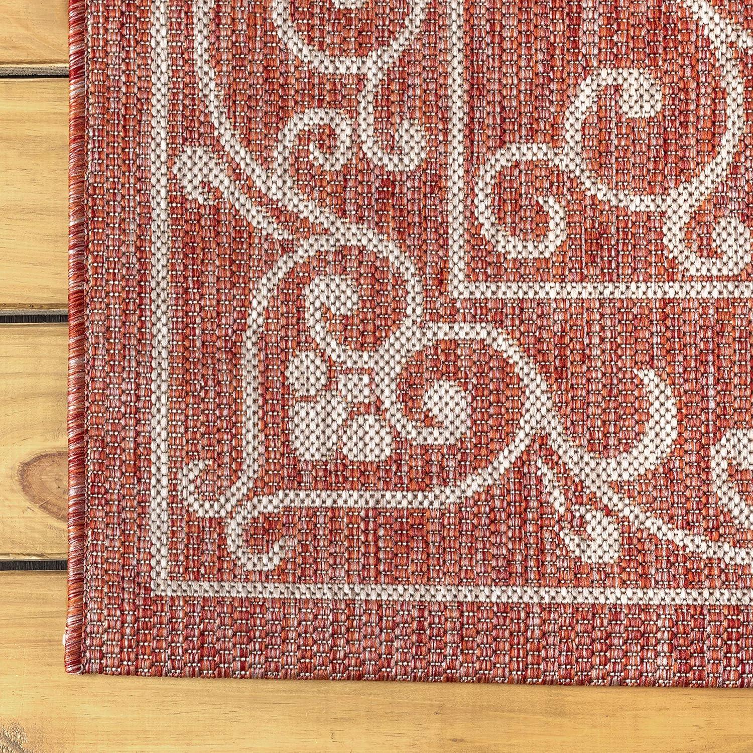 image:imageJONATHAN Y Vintage Filigree Indoor Outdoor Round Area Rug 5 Ft YellowCream Charleston Textured Weave for Backyard Patio Porch EasyCleaning High Traffic PetFriendly NonShedding SMB106L5RRedBeige