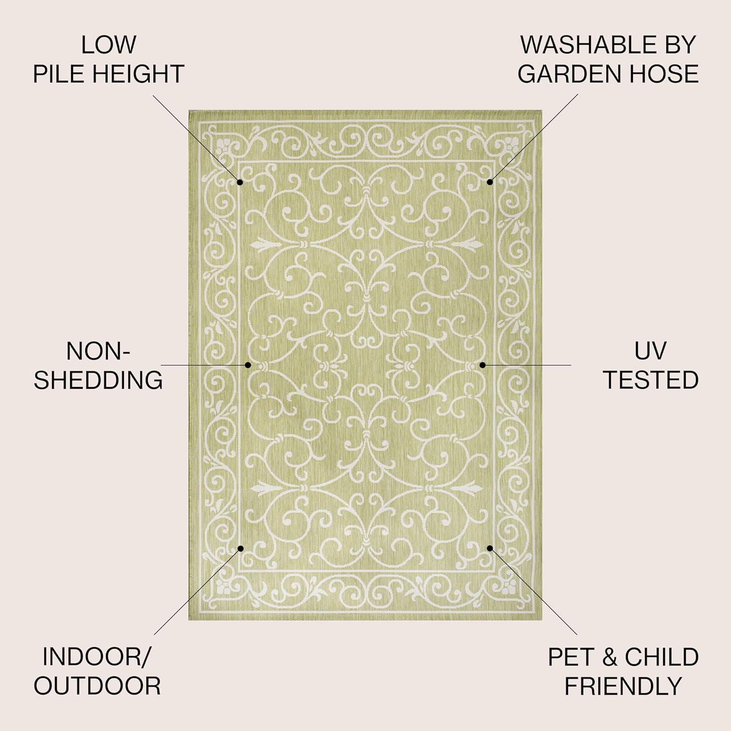 image:imageJONATHAN Y Vintage Filigree Indoor Outdoor Round Area Rug 5 Ft YellowCream Charleston Textured Weave for Backyard Patio Porch EasyCleaning High Traffic PetFriendly NonShedding SMB106L5RGreenCream