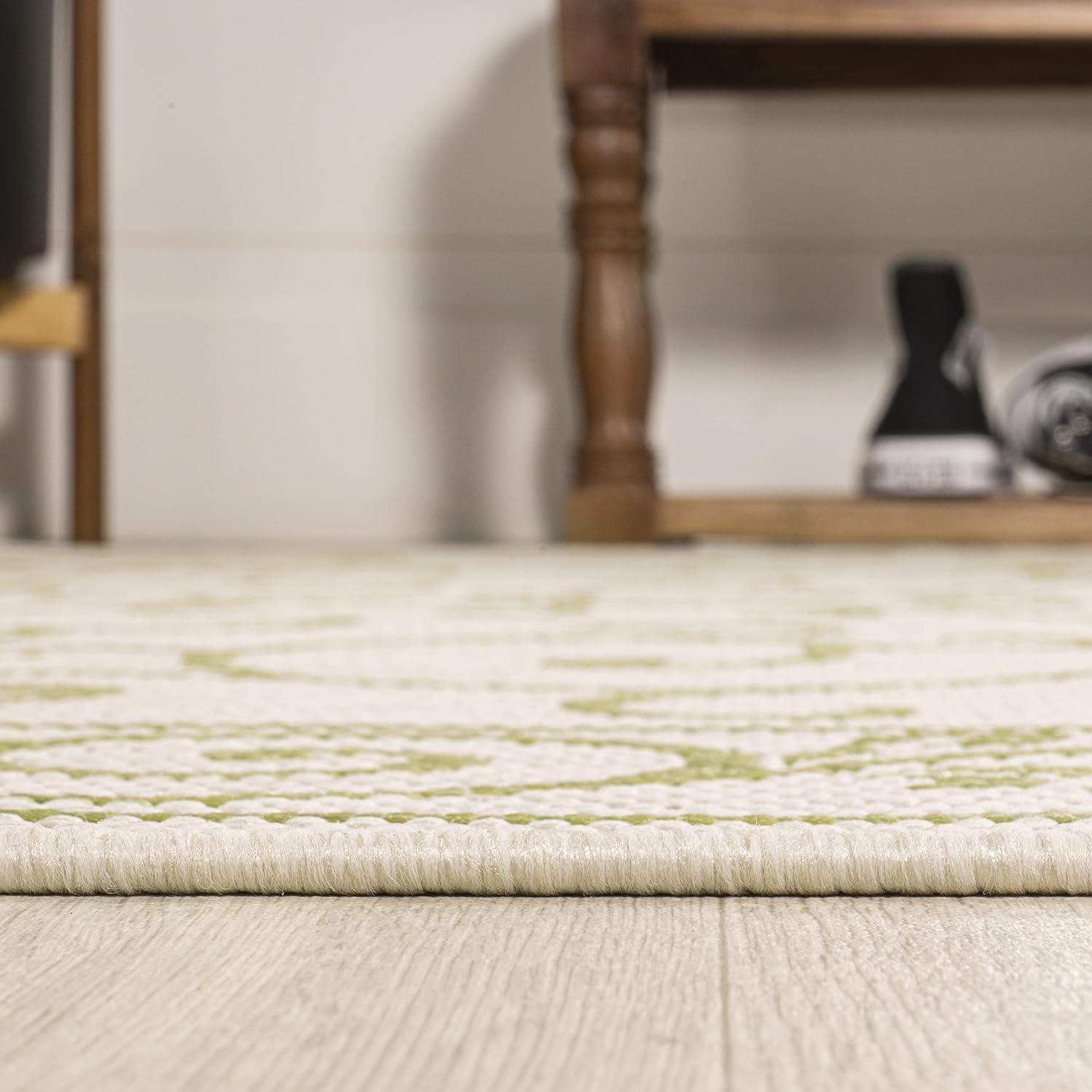 image:imageJONATHAN Y Vintage Filigree Indoor Outdoor Round Area Rug 5 Ft YellowCream Charleston Textured Weave for Backyard Patio Porch EasyCleaning High Traffic PetFriendly NonShedding SMB106L5RCreamGreen