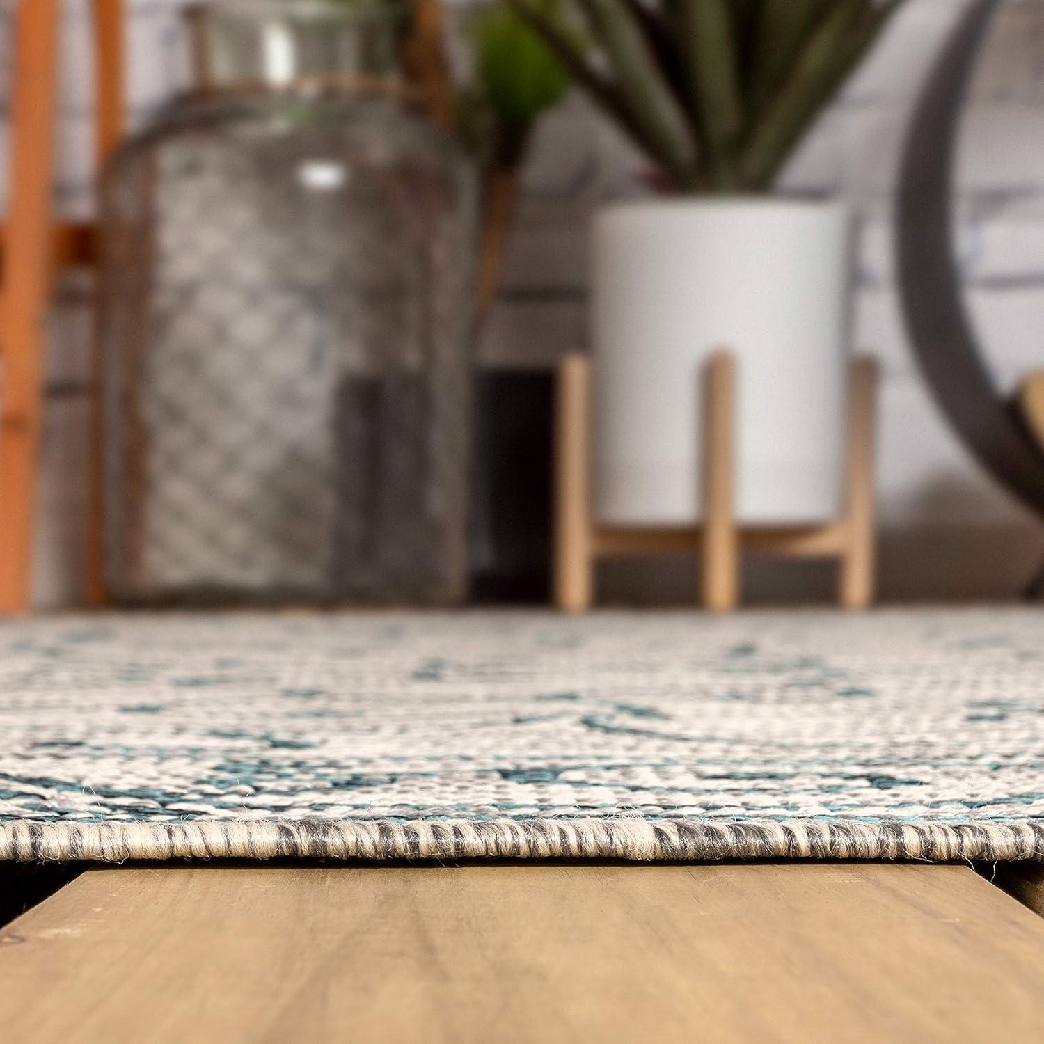 image:imageJONATHAN Y Vintage Filigree Indoor Outdoor Round Area Rug 5 Ft YellowCream Charleston Textured Weave for Backyard Patio Porch EasyCleaning High Traffic PetFriendly NonShedding SMB106L5RGrayTeal