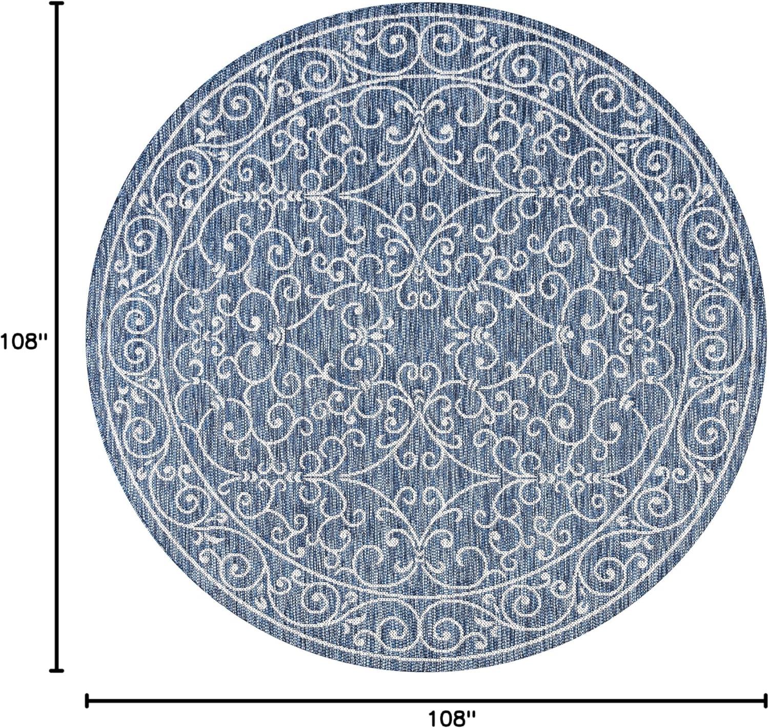 image:imageJONATHAN Y Vintage Filigree Indoor Outdoor Round Area Rug 5 Ft YellowCream Charleston Textured Weave for Backyard Patio Porch EasyCleaning High Traffic PetFriendly NonShedding SMB106L5RNavyGray