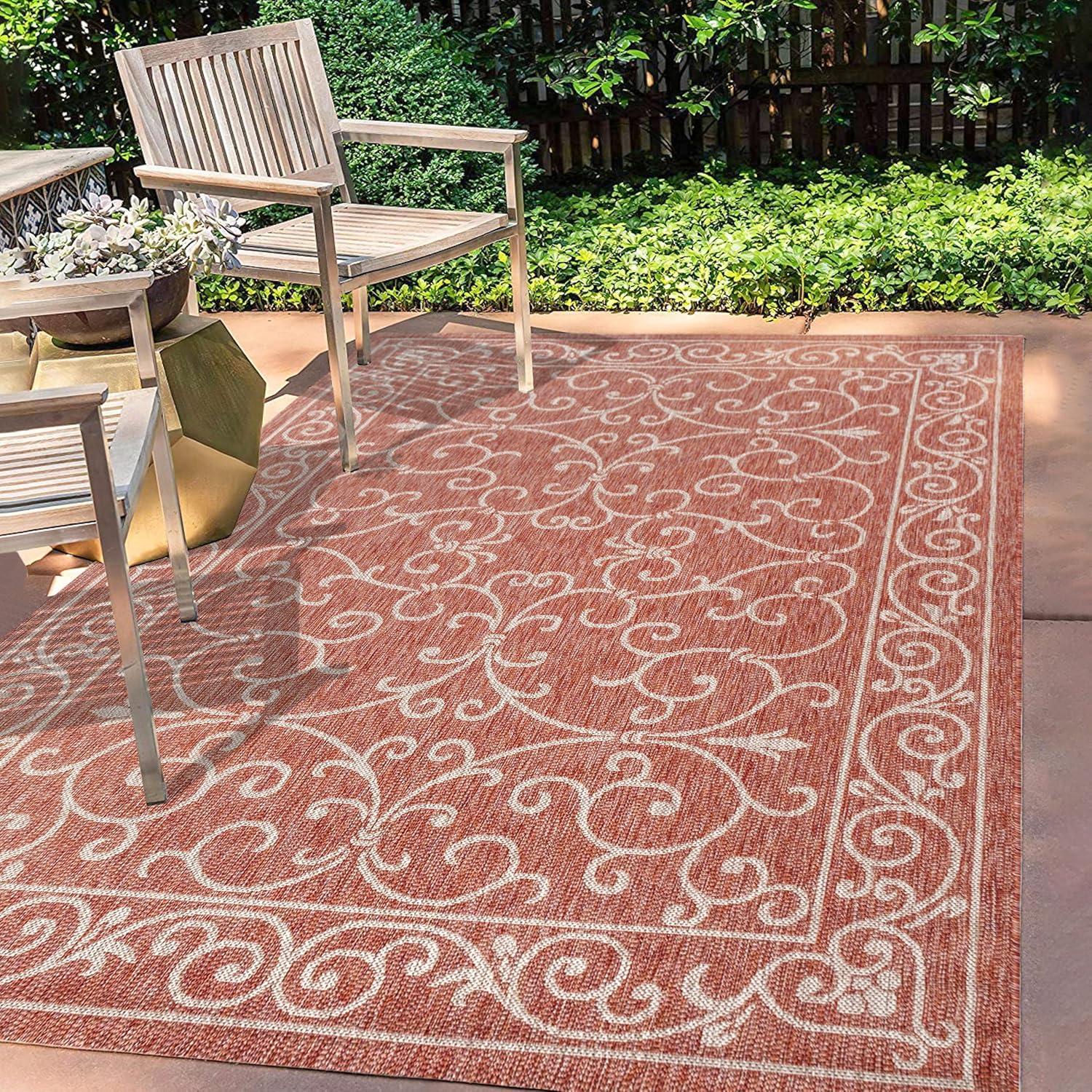 image:imageJONATHAN Y Vintage Filigree Indoor Outdoor Round Area Rug 5 Ft YellowCream Charleston Textured Weave for Backyard Patio Porch EasyCleaning High Traffic PetFriendly NonShedding SMB106L5RRedBeige