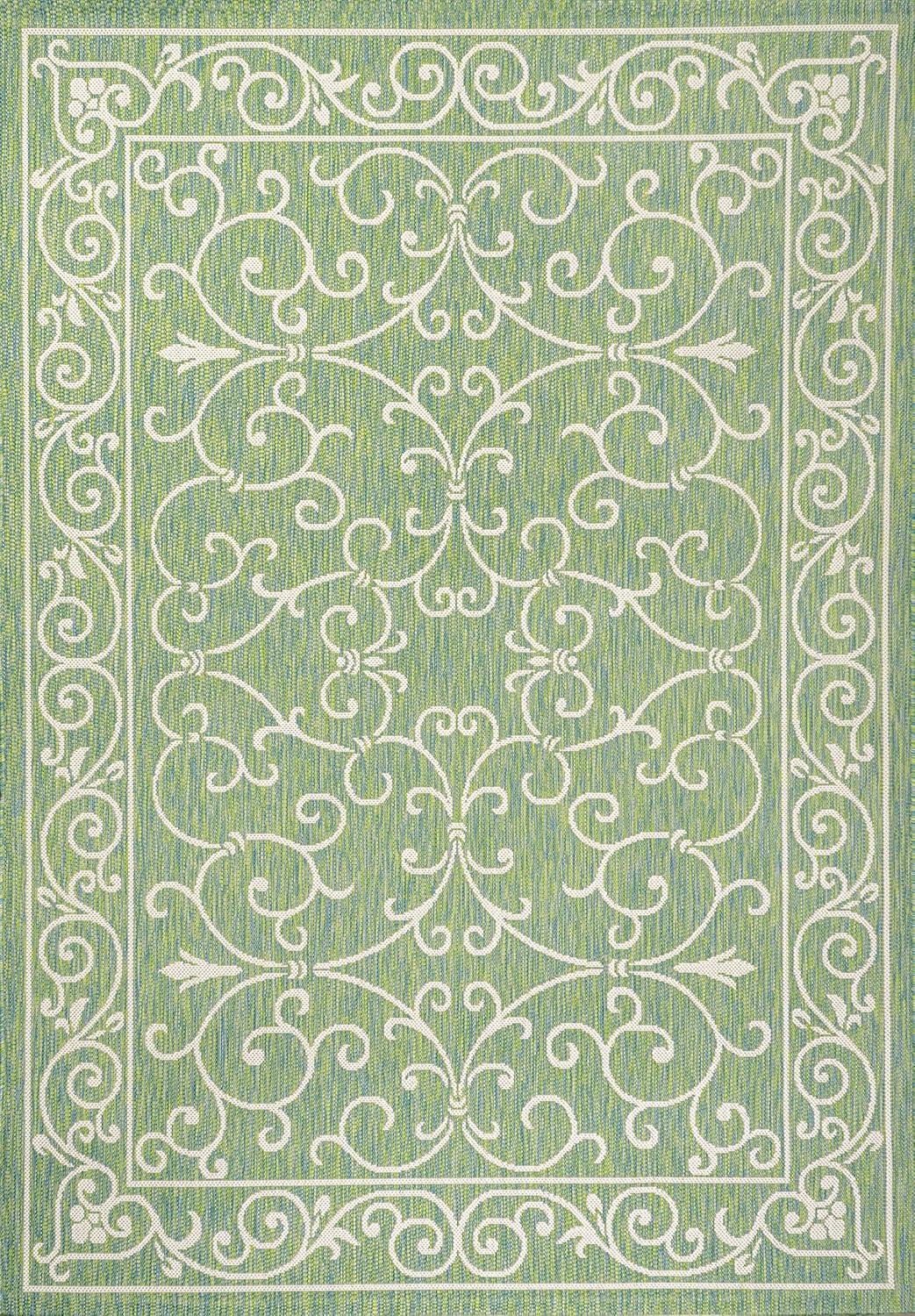 image:imageJONATHAN Y Vintage Filigree Indoor Outdoor Round Area Rug 5 Ft YellowCream Charleston Textured Weave for Backyard Patio Porch EasyCleaning High Traffic PetFriendly NonShedding SMB106L5RGreenIvory