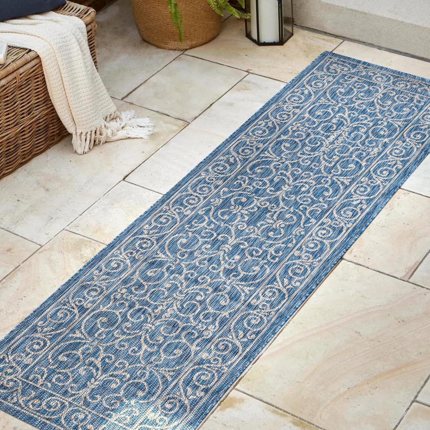 image:imageJONATHAN Y Vintage Filigree Indoor Outdoor Round Area Rug 5 Ft YellowCream Charleston Textured Weave for Backyard Patio Porch EasyCleaning High Traffic PetFriendly NonShedding SMB106L5RNavyGray