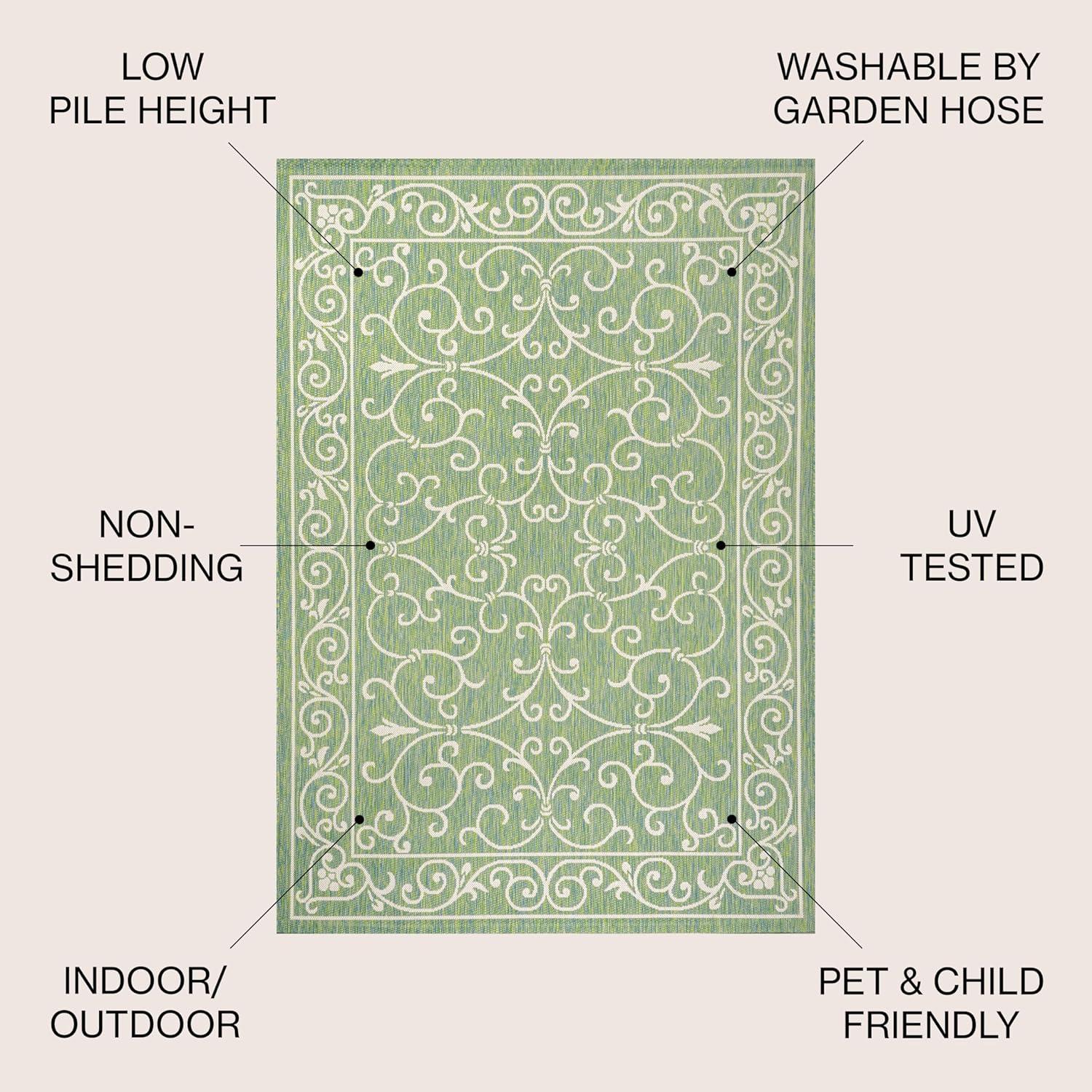 image:imageJONATHAN Y Vintage Filigree Indoor Outdoor Round Area Rug 5 Ft YellowCream Charleston Textured Weave for Backyard Patio Porch EasyCleaning High Traffic PetFriendly NonShedding SMB106L5RGreenIvory