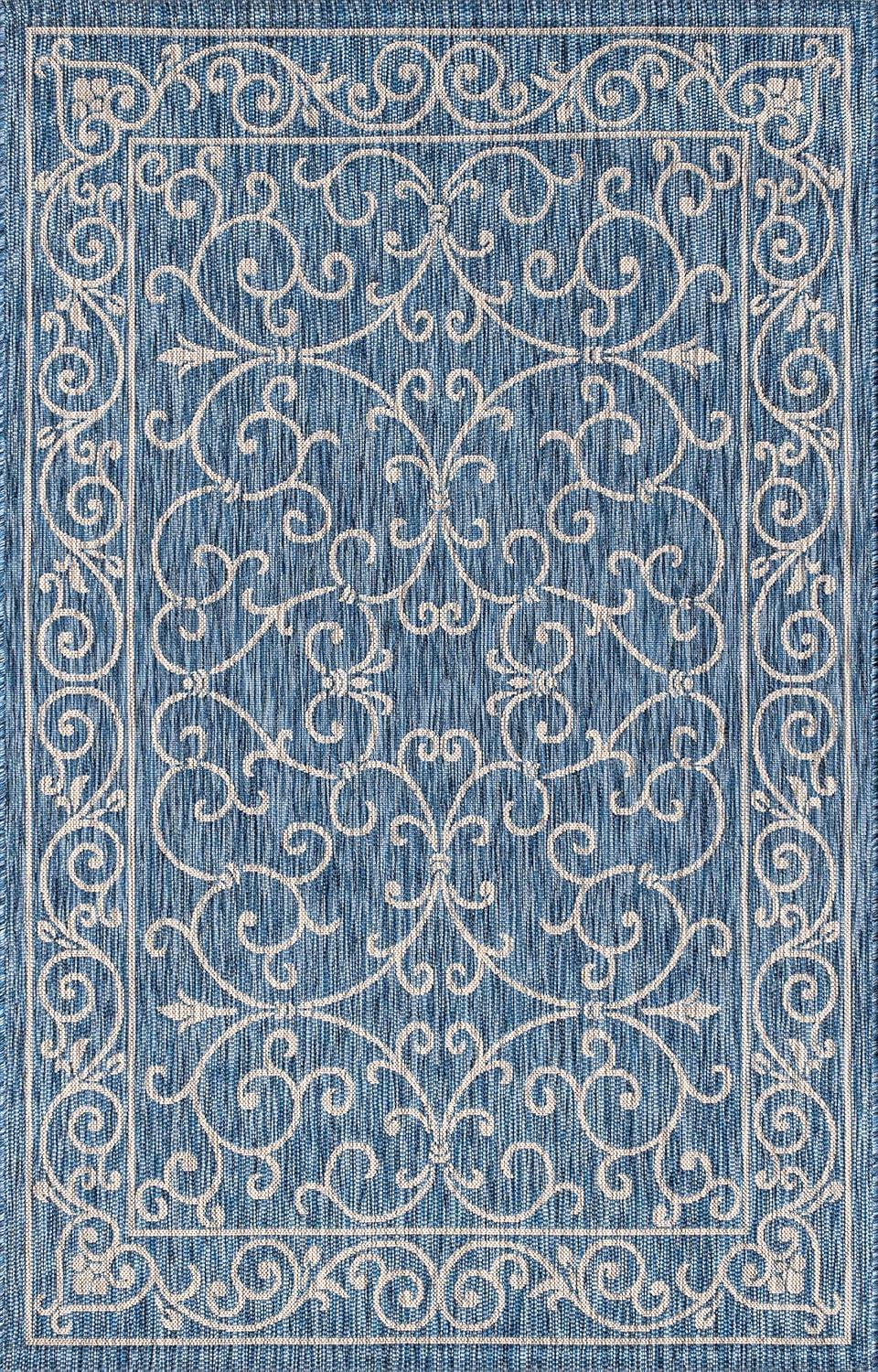image:imageJONATHAN Y Vintage Filigree Indoor Outdoor Round Area Rug 5 Ft YellowCream Charleston Textured Weave for Backyard Patio Porch EasyCleaning High Traffic PetFriendly NonShedding SMB106L5RNavyGray