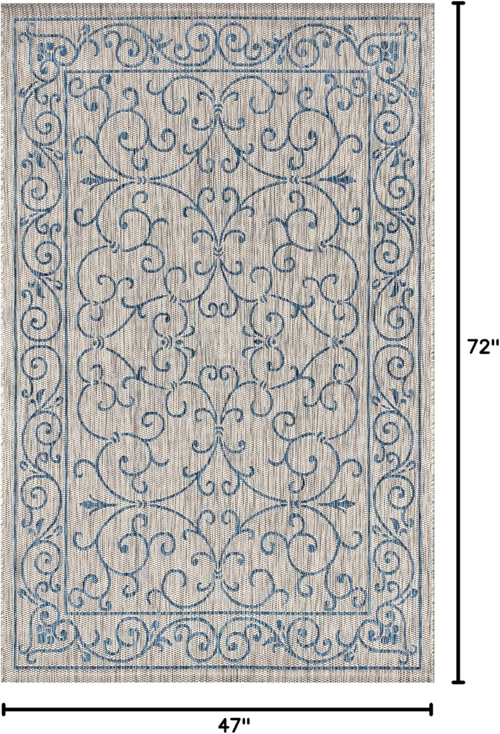 image:imageJONATHAN Y Vintage Filigree Indoor Outdoor Round Area Rug 5 Ft YellowCream Charleston Textured Weave for Backyard Patio Porch EasyCleaning High Traffic PetFriendly NonShedding SMB106L5RGrayNavy