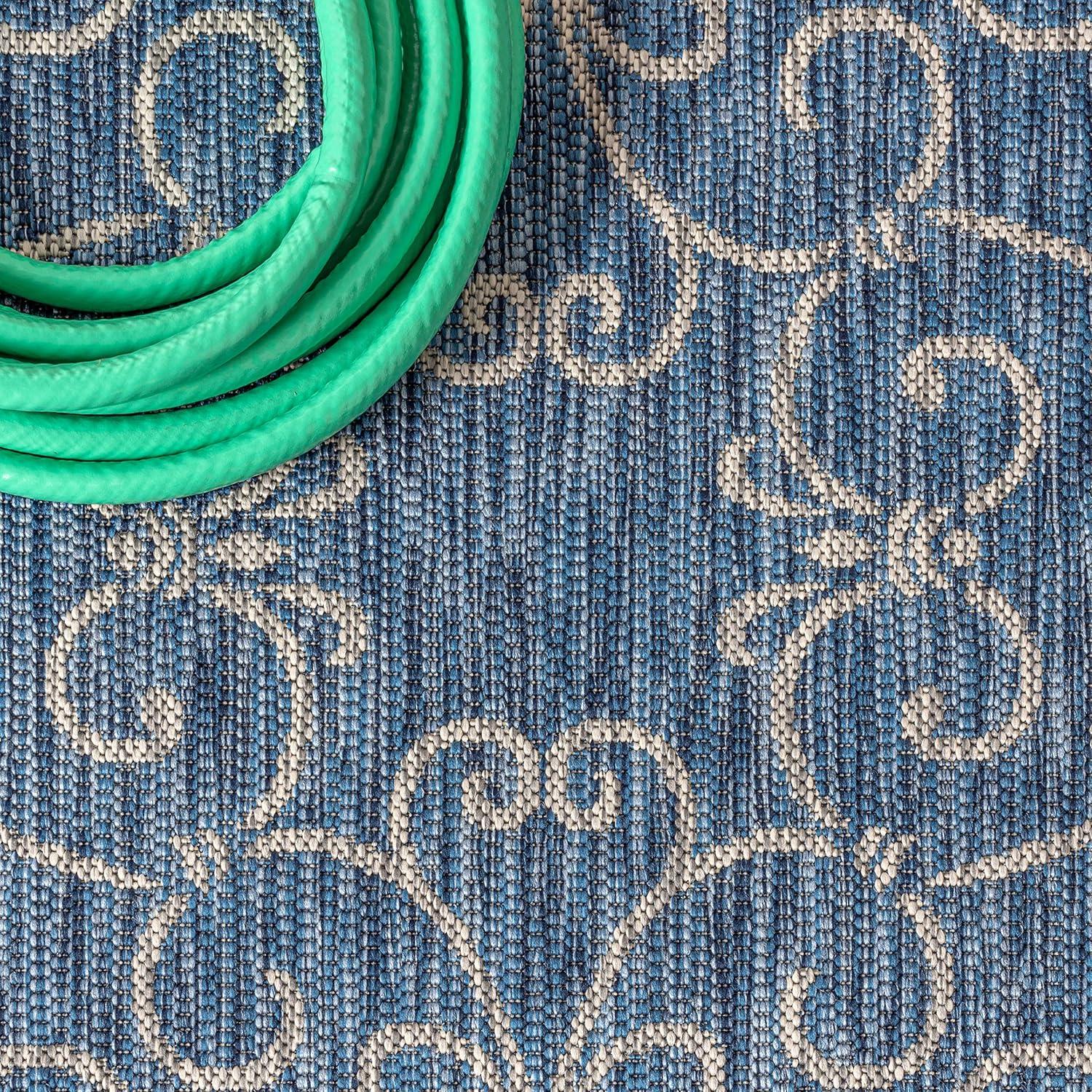 image:imageJONATHAN Y Vintage Filigree Indoor Outdoor Round Area Rug 5 Ft YellowCream Charleston Textured Weave for Backyard Patio Porch EasyCleaning High Traffic PetFriendly NonShedding SMB106L5RNavyGray