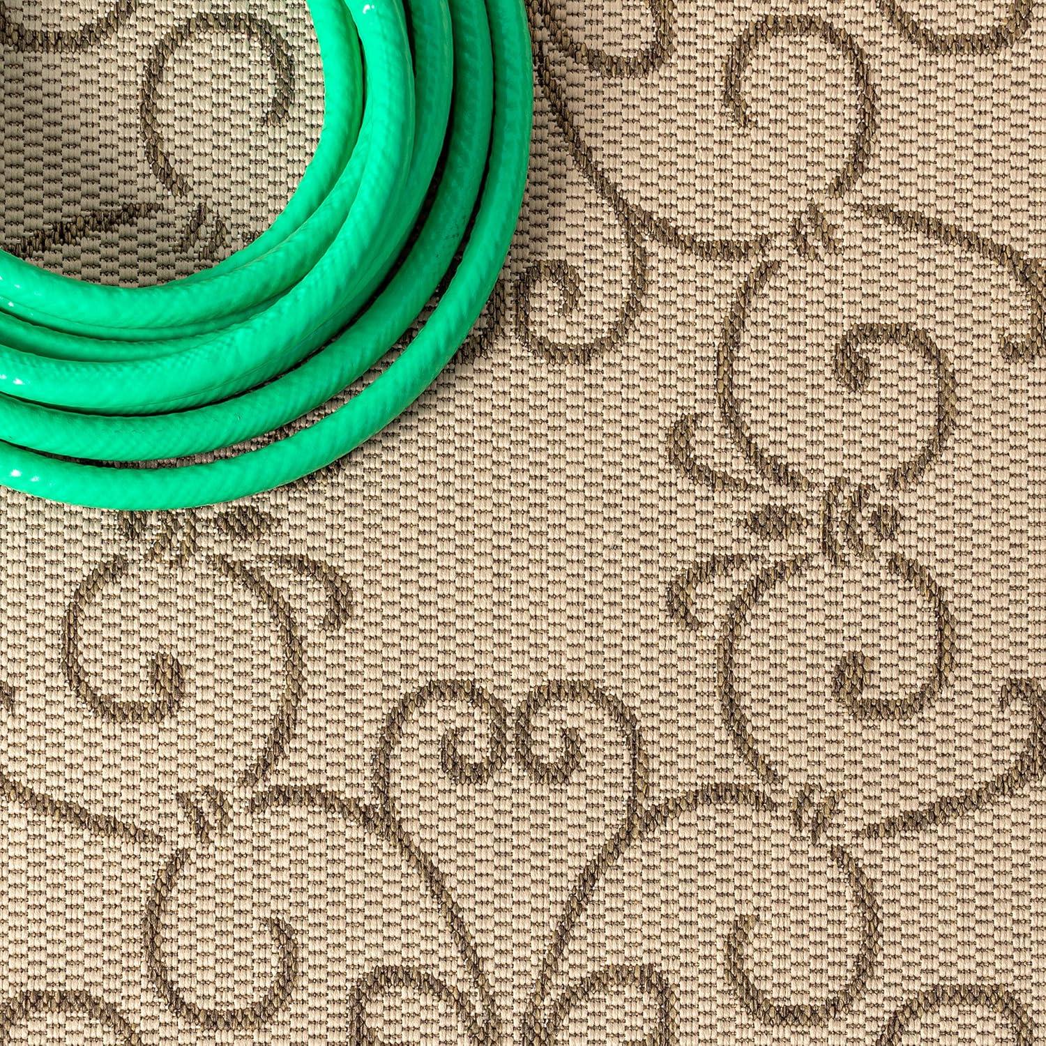 image:imageJONATHAN Y Vintage Filigree Indoor Outdoor Round Area Rug 5 Ft YellowCream Charleston Textured Weave for Backyard Patio Porch EasyCleaning High Traffic PetFriendly NonShedding SMB106L5RBeigeBrown