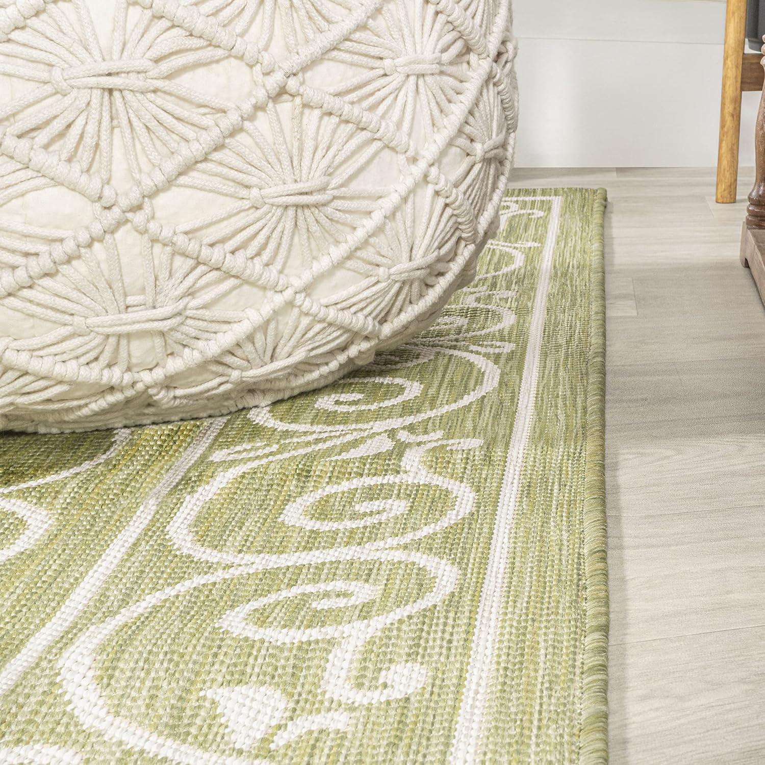 image:imageJONATHAN Y Vintage Filigree Indoor Outdoor Round Area Rug 5 Ft YellowCream Charleston Textured Weave for Backyard Patio Porch EasyCleaning High Traffic PetFriendly NonShedding SMB106L5RGreenCream