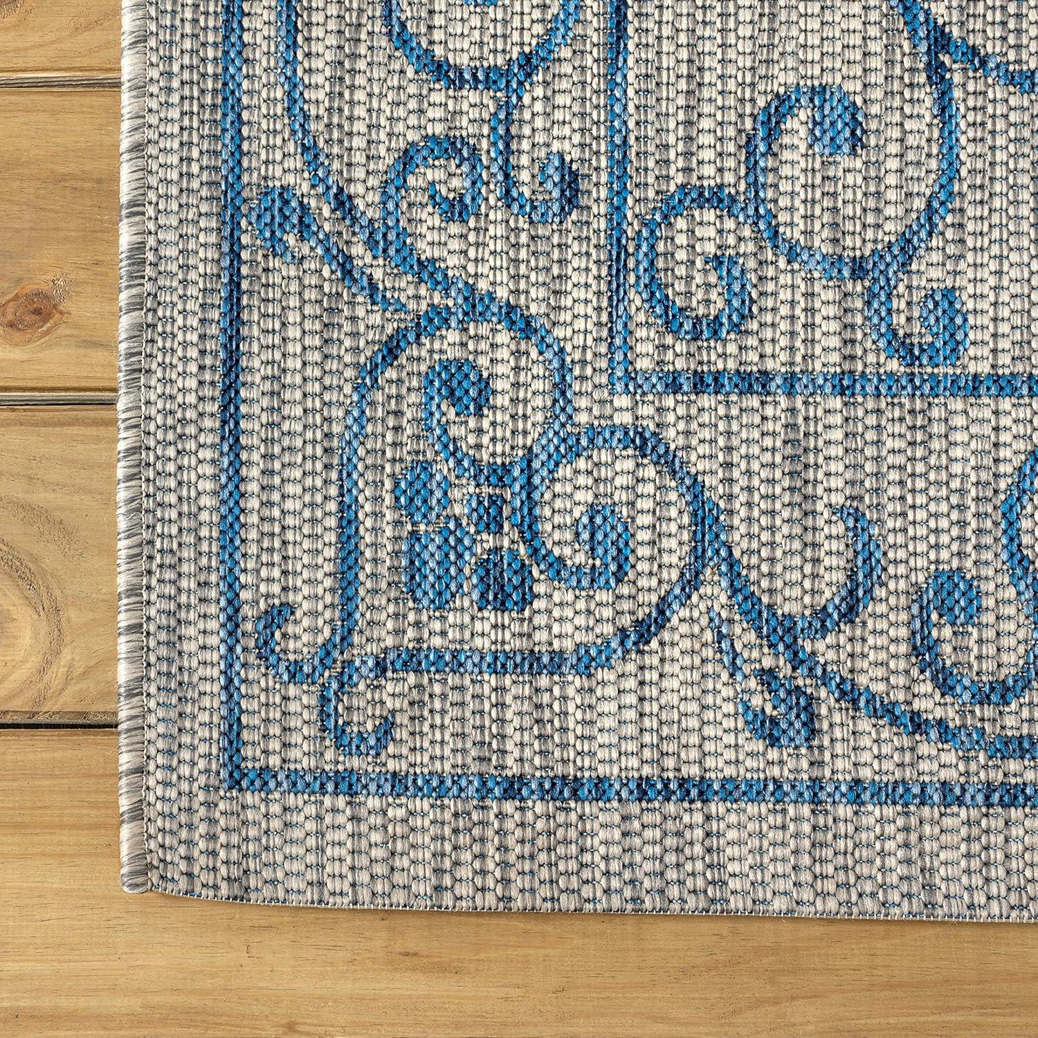 image:imageJONATHAN Y Vintage Filigree Indoor Outdoor Round Area Rug 5 Ft YellowCream Charleston Textured Weave for Backyard Patio Porch EasyCleaning High Traffic PetFriendly NonShedding SMB106L5RGrayNavy