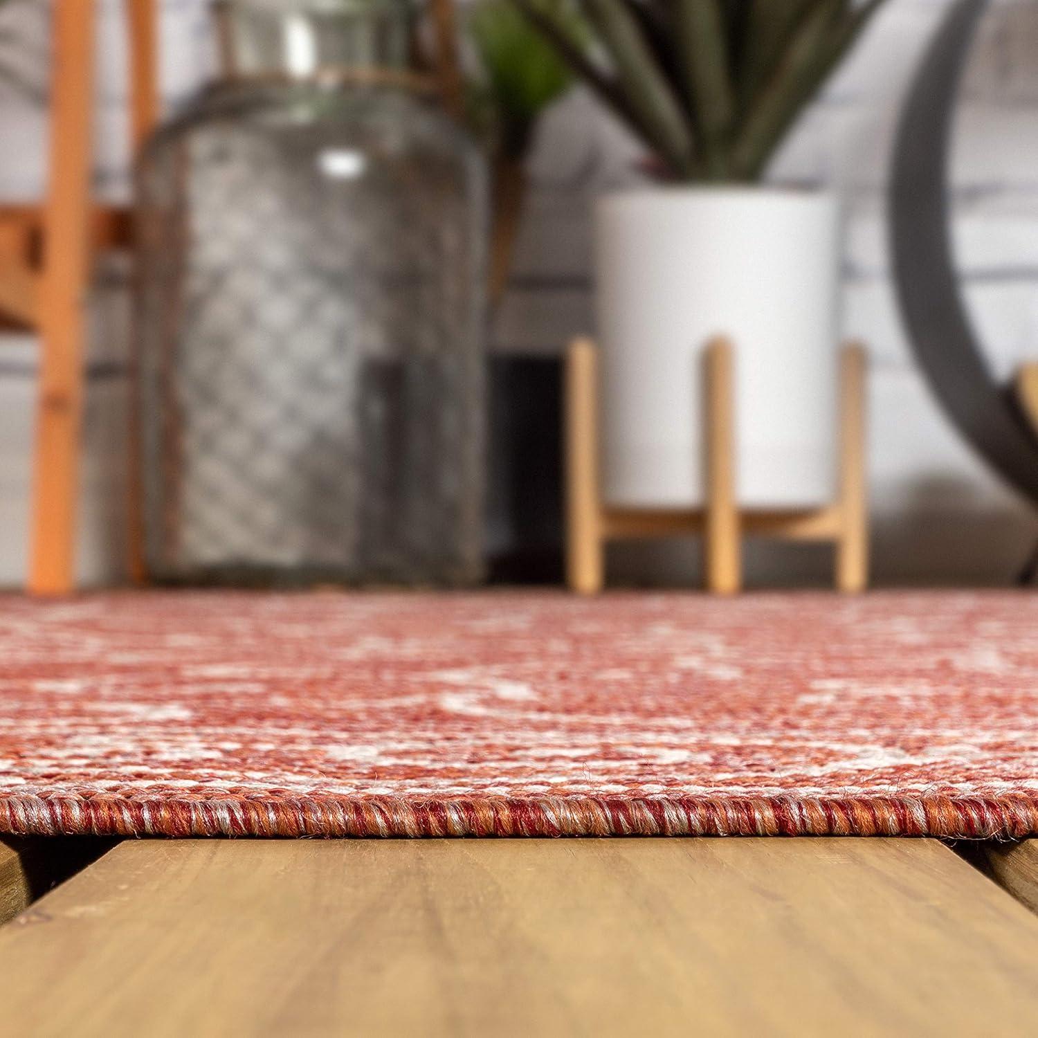 image:imageJONATHAN Y Vintage Filigree Indoor Outdoor Round Area Rug 5 Ft YellowCream Charleston Textured Weave for Backyard Patio Porch EasyCleaning High Traffic PetFriendly NonShedding SMB106L5RRedBeige