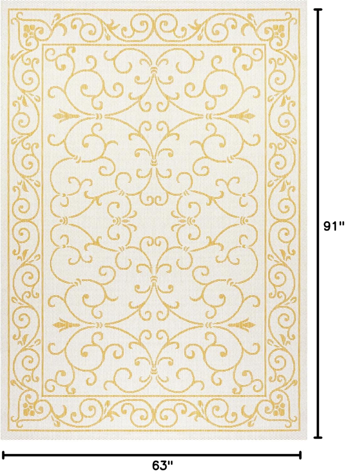 image:imageJONATHAN Y Vintage Filigree Indoor Outdoor Round Area Rug 5 Ft YellowCream Charleston Textured Weave for Backyard Patio Porch EasyCleaning High Traffic PetFriendly NonShedding SMB106L5RCreamYellow