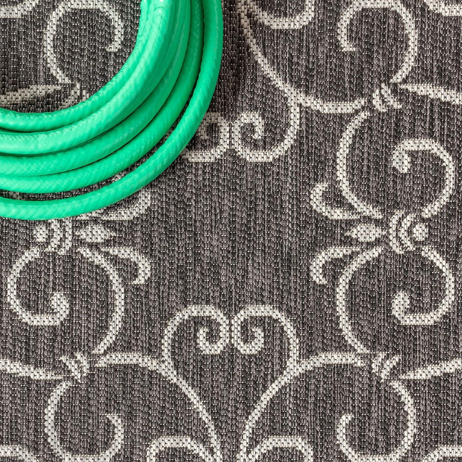 image:imageJONATHAN Y Vintage Filigree Indoor Outdoor Round Area Rug 5 Ft YellowCream Charleston Textured Weave for Backyard Patio Porch EasyCleaning High Traffic PetFriendly NonShedding SMB106L5RBlackGray