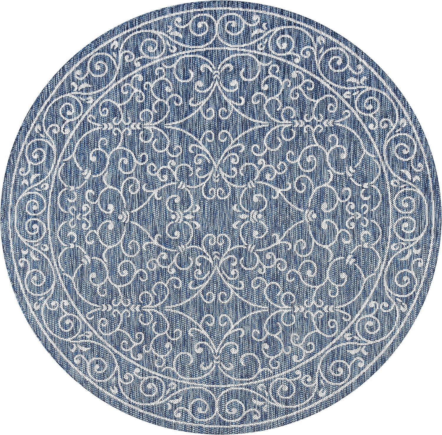 image:imageJONATHAN Y Vintage Filigree Indoor Outdoor Round Area Rug 5 Ft YellowCream Charleston Textured Weave for Backyard Patio Porch EasyCleaning High Traffic PetFriendly NonShedding SMB106L5RNavyGray