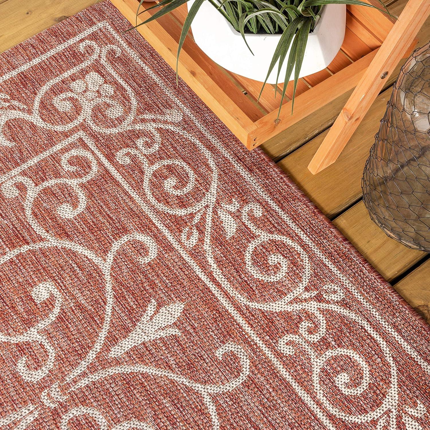 image:imageJONATHAN Y Vintage Filigree Indoor Outdoor Round Area Rug 5 Ft YellowCream Charleston Textured Weave for Backyard Patio Porch EasyCleaning High Traffic PetFriendly NonShedding SMB106L5RRedBeige