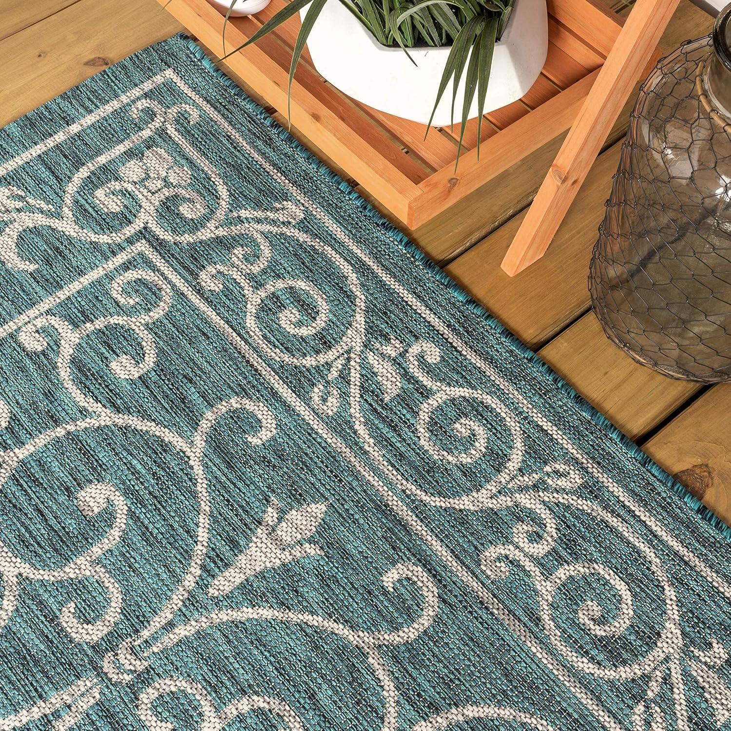 image:imageJONATHAN Y Vintage Filigree Indoor Outdoor Round Area Rug 5 Ft YellowCream Charleston Textured Weave for Backyard Patio Porch EasyCleaning High Traffic PetFriendly NonShedding SMB106L5RTealGray