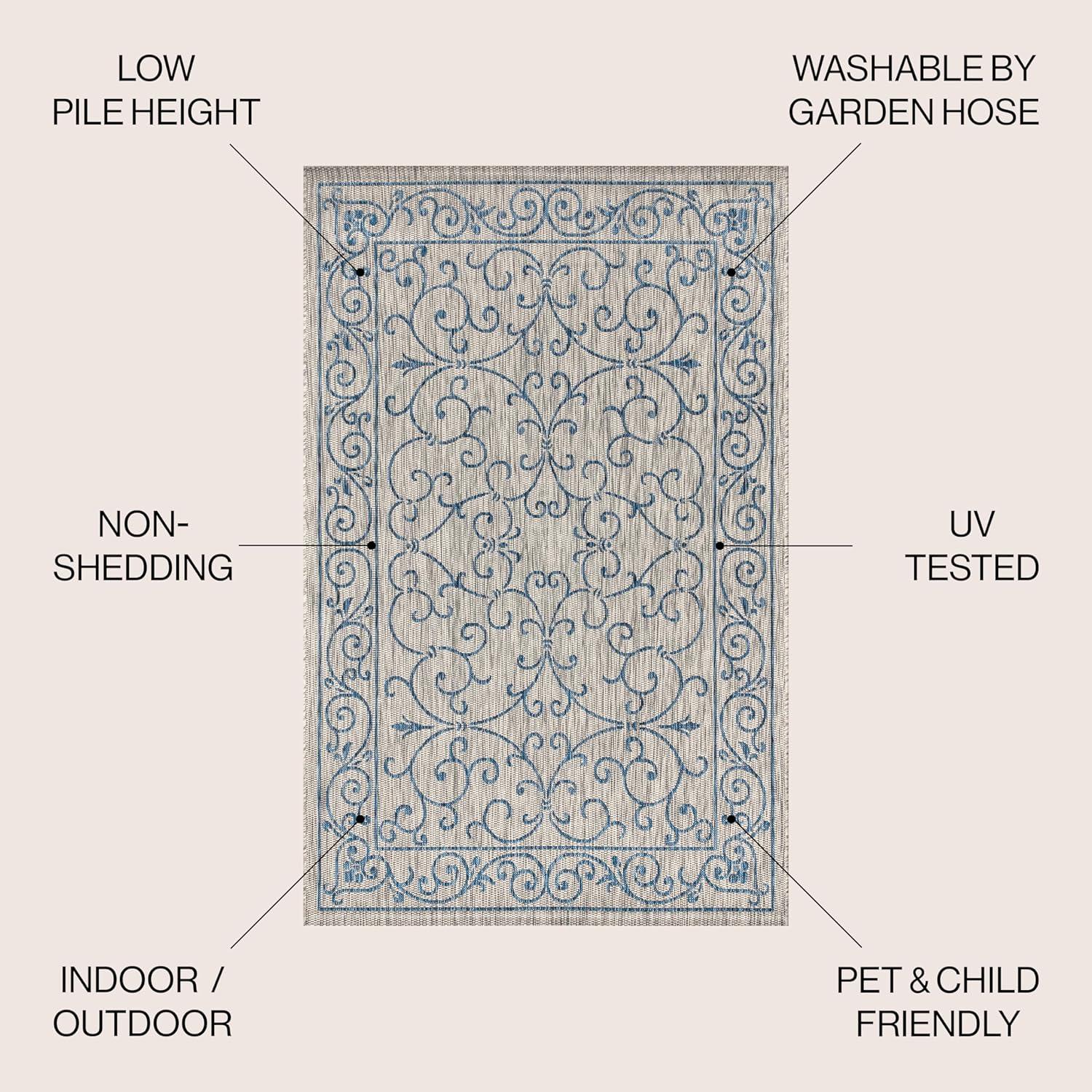image:imageJONATHAN Y Vintage Filigree Indoor Outdoor Round Area Rug 5 Ft YellowCream Charleston Textured Weave for Backyard Patio Porch EasyCleaning High Traffic PetFriendly NonShedding SMB106L5RGrayNavy