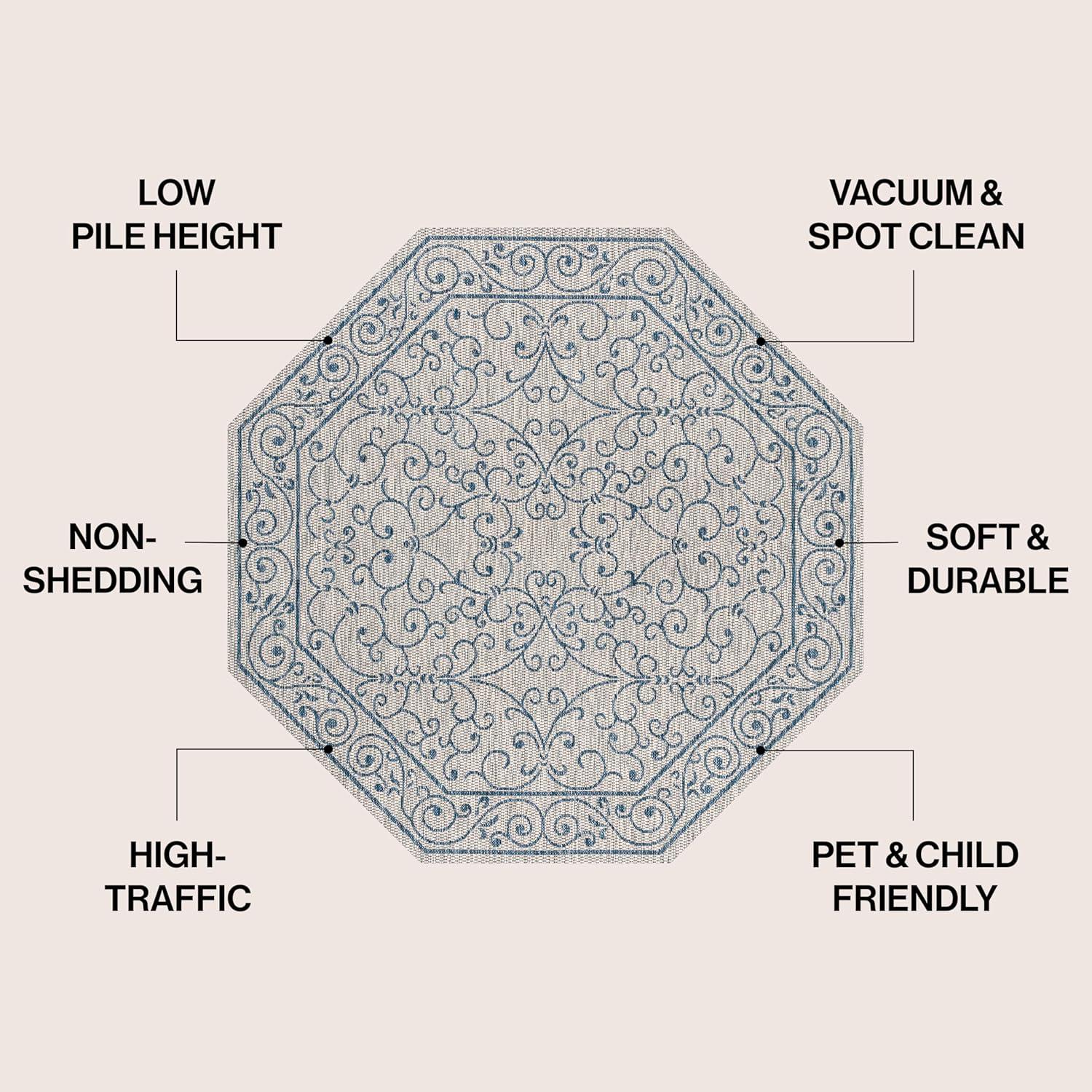 image:imageJONATHAN Y Vintage Filigree Indoor Outdoor Round Area Rug 5 Ft YellowCream Charleston Textured Weave for Backyard Patio Porch EasyCleaning High Traffic PetFriendly NonShedding SMB106L5RGrayNavy