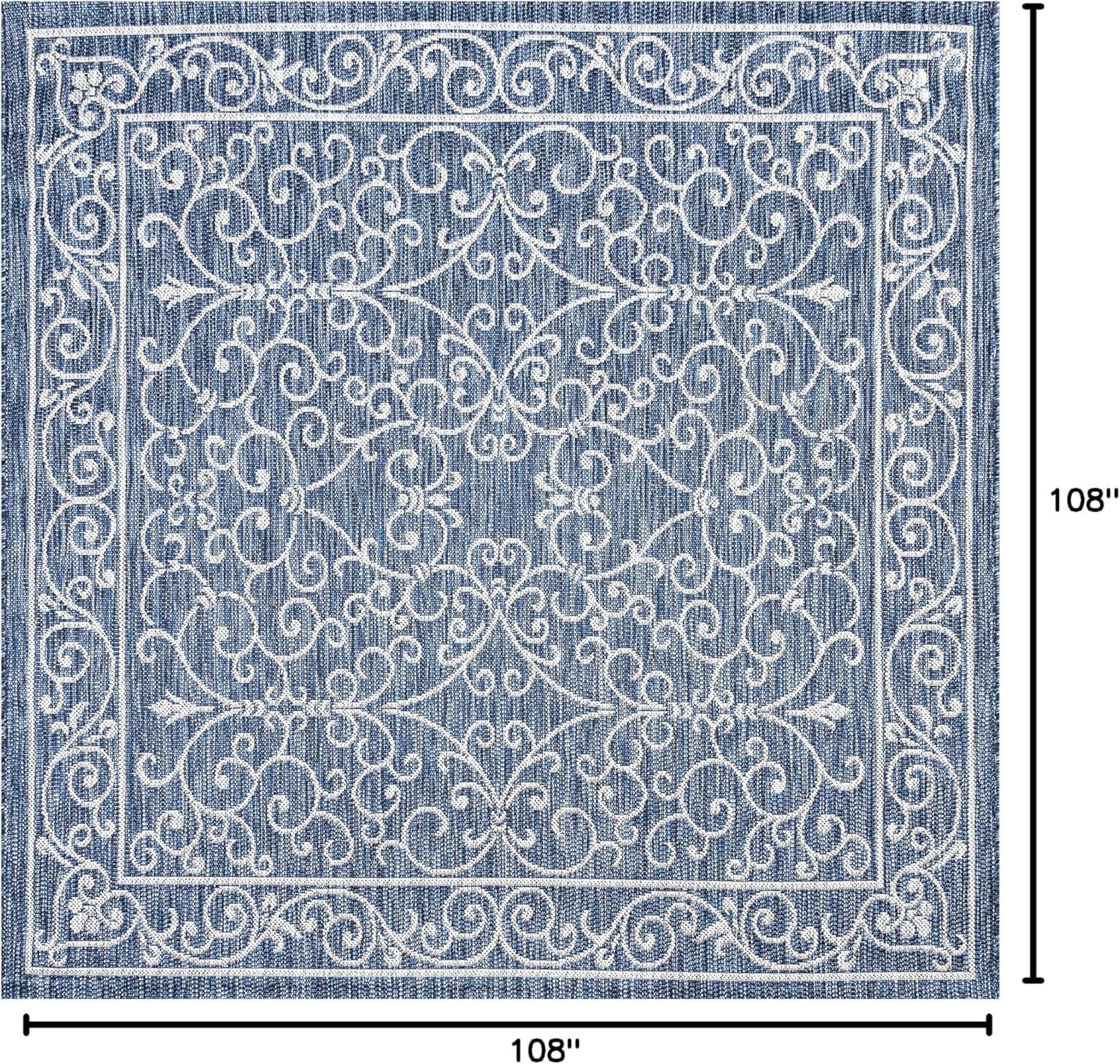 image:imageJONATHAN Y Vintage Filigree Indoor Outdoor Round Area Rug 5 Ft YellowCream Charleston Textured Weave for Backyard Patio Porch EasyCleaning High Traffic PetFriendly NonShedding SMB106L5RNavyGray
