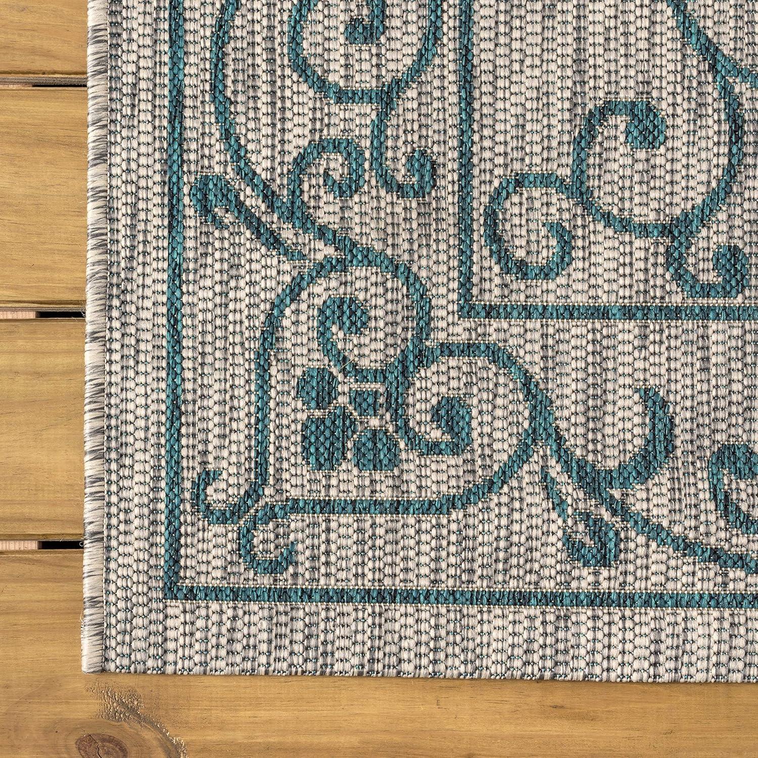 image:imageJONATHAN Y Vintage Filigree Indoor Outdoor Round Area Rug 5 Ft YellowCream Charleston Textured Weave for Backyard Patio Porch EasyCleaning High Traffic PetFriendly NonShedding SMB106L5RGrayTeal