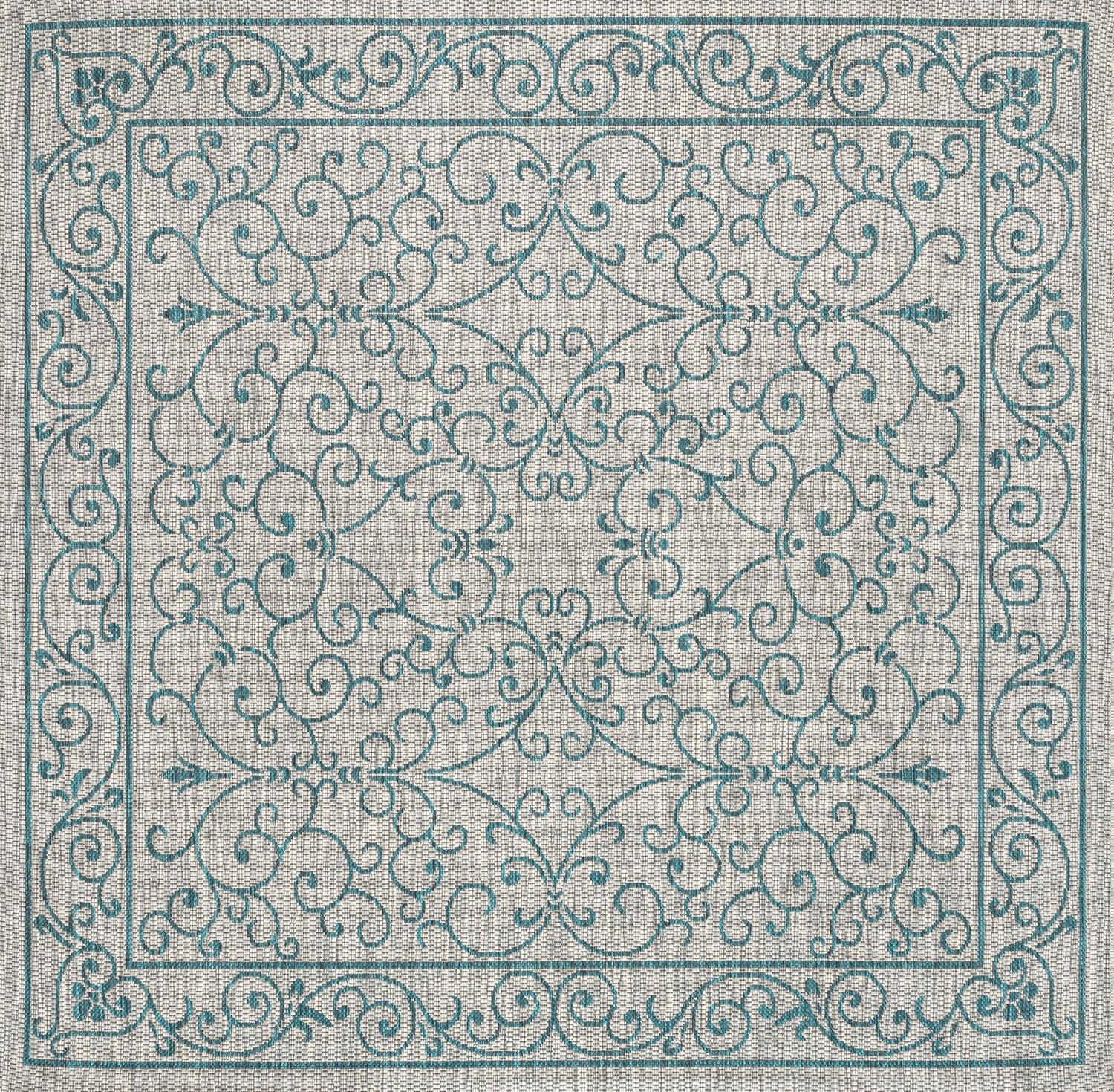 image:imageJONATHAN Y Vintage Filigree Indoor Outdoor Round Area Rug 5 Ft YellowCream Charleston Textured Weave for Backyard Patio Porch EasyCleaning High Traffic PetFriendly NonShedding SMB106L5RGrayTeal