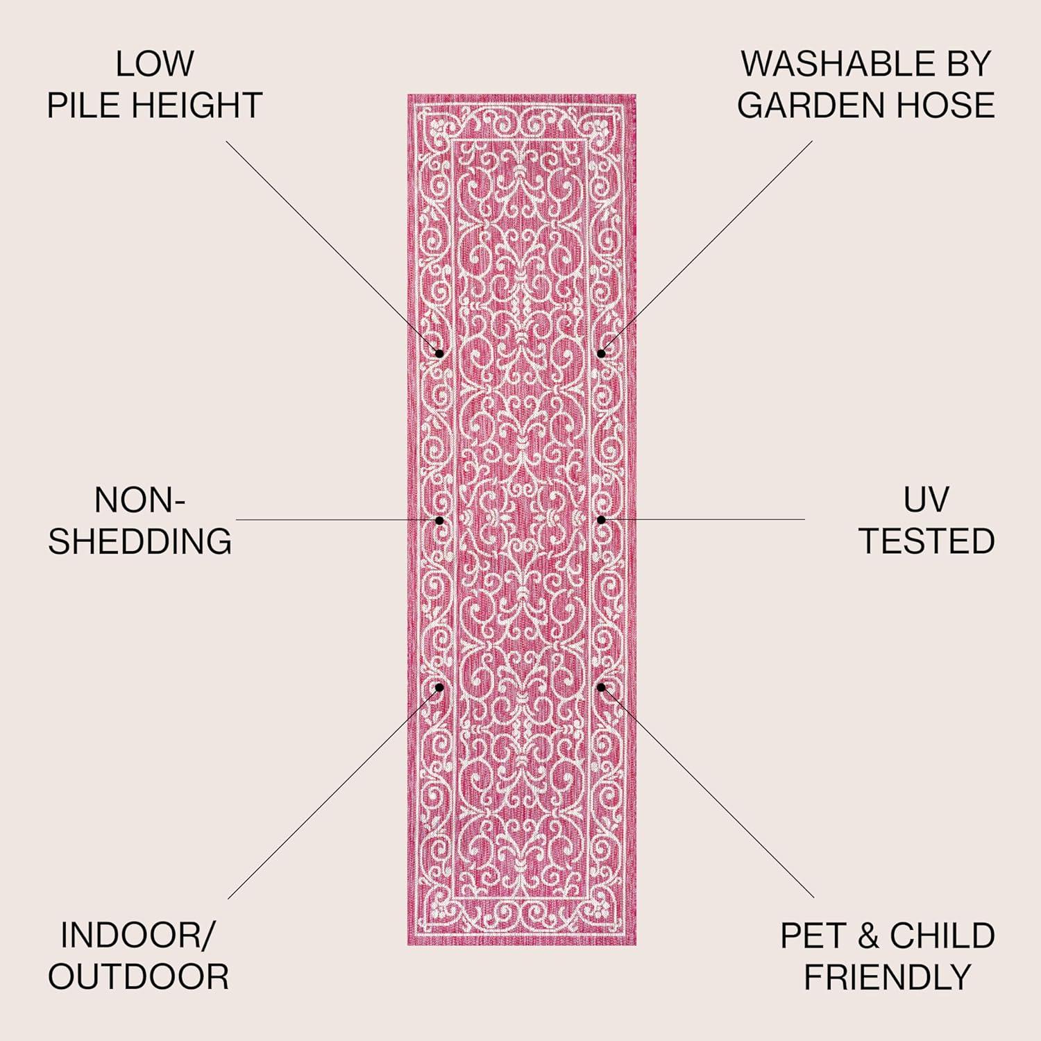 image:imageJONATHAN Y Vintage Filigree Indoor Outdoor Round Area Rug 5 Ft YellowCream Charleston Textured Weave for Backyard Patio Porch EasyCleaning High Traffic PetFriendly NonShedding SMB106L5RFuchsiaLight Gray