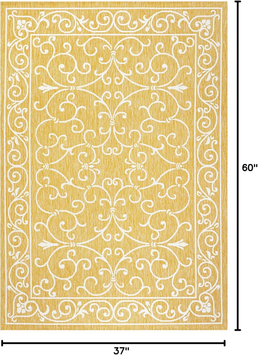 image:imageJONATHAN Y Vintage Filigree Indoor Outdoor Round Area Rug 5 Ft YellowCream Charleston Textured Weave for Backyard Patio Porch EasyCleaning High Traffic PetFriendly NonShedding SMB106L5RYellowCream
