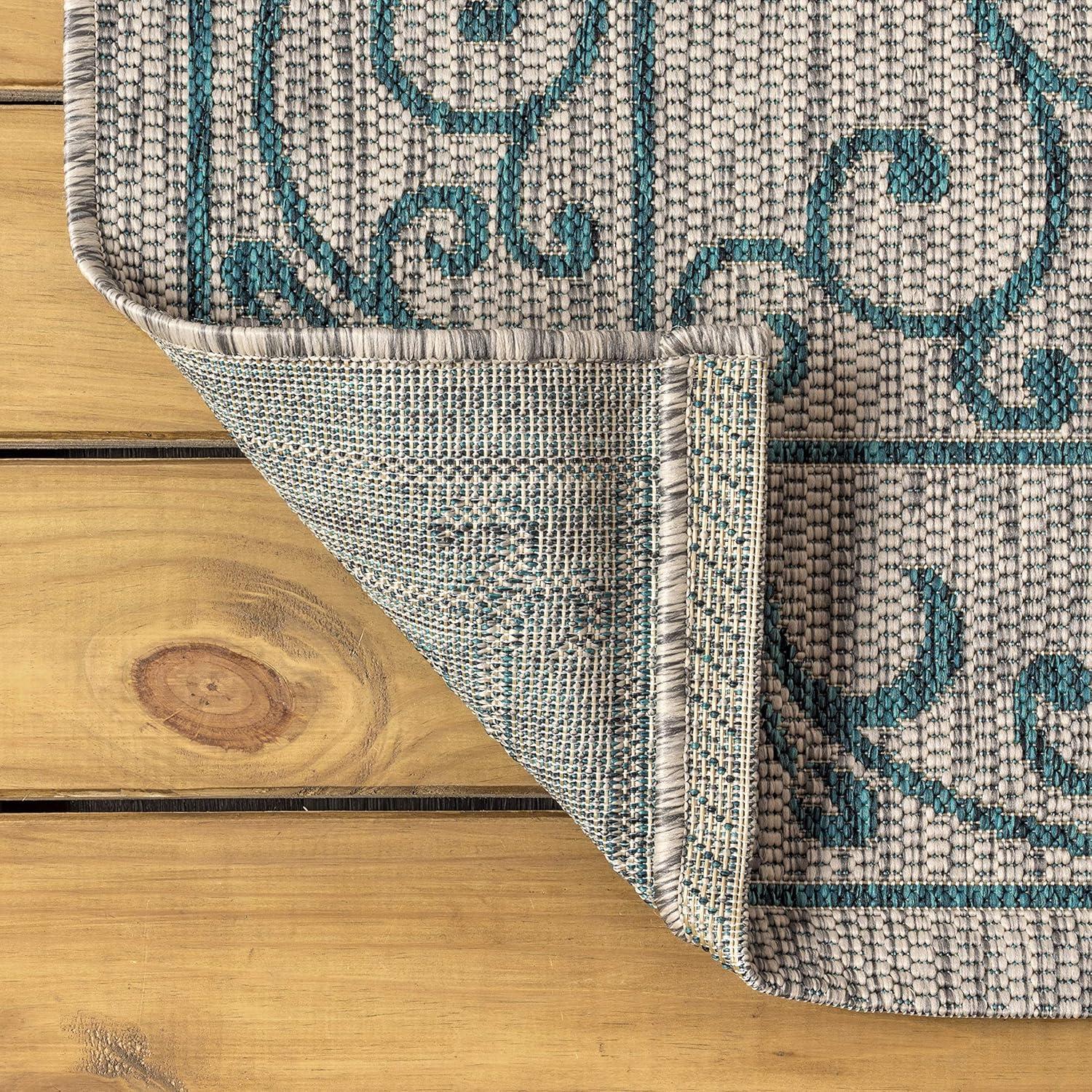 image:imageJONATHAN Y Vintage Filigree Indoor Outdoor Round Area Rug 5 Ft YellowCream Charleston Textured Weave for Backyard Patio Porch EasyCleaning High Traffic PetFriendly NonShedding SMB106L5RGrayTeal