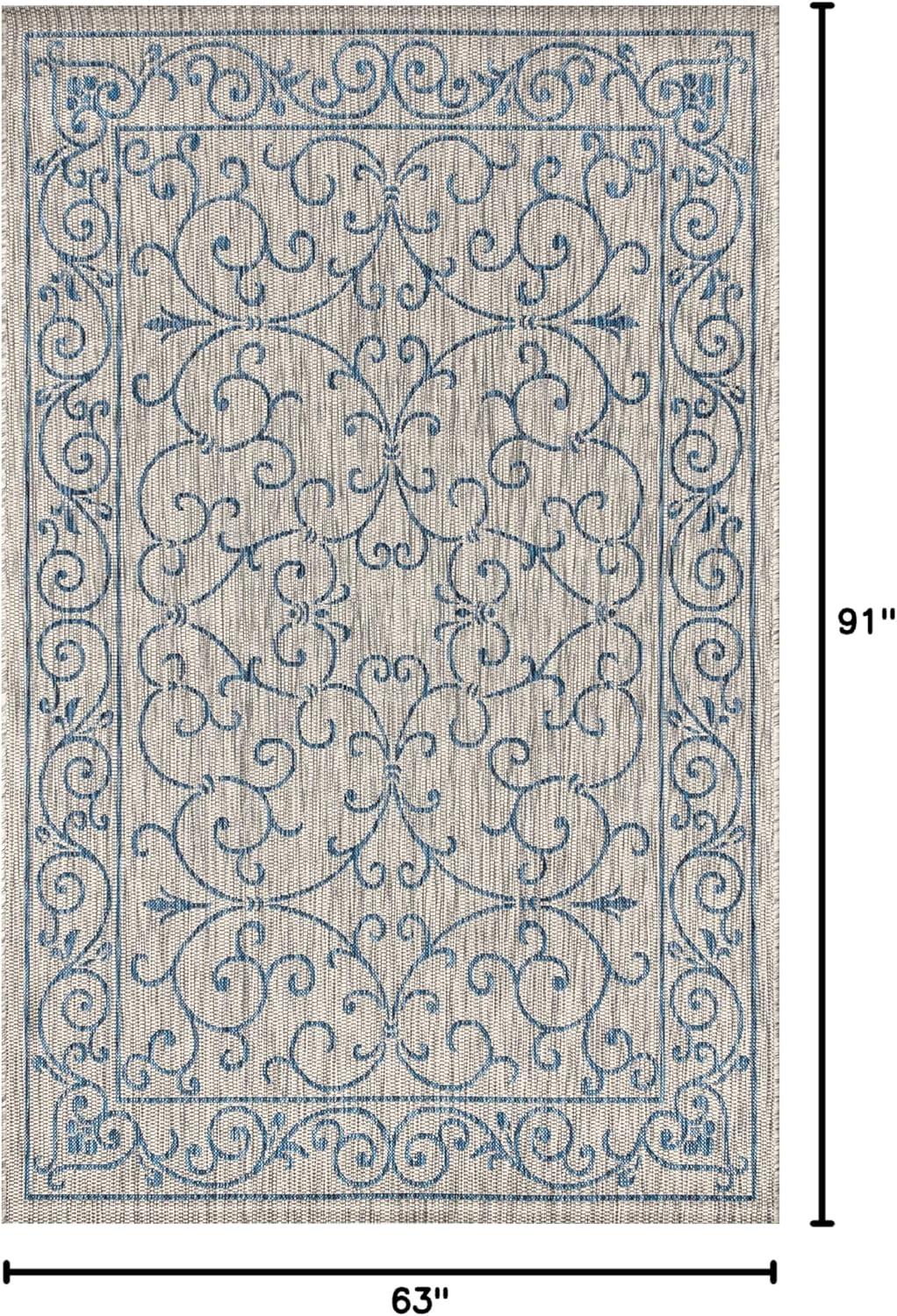 image:imageJONATHAN Y Vintage Filigree Indoor Outdoor Round Area Rug 5 Ft YellowCream Charleston Textured Weave for Backyard Patio Porch EasyCleaning High Traffic PetFriendly NonShedding SMB106L5RGrayNavy