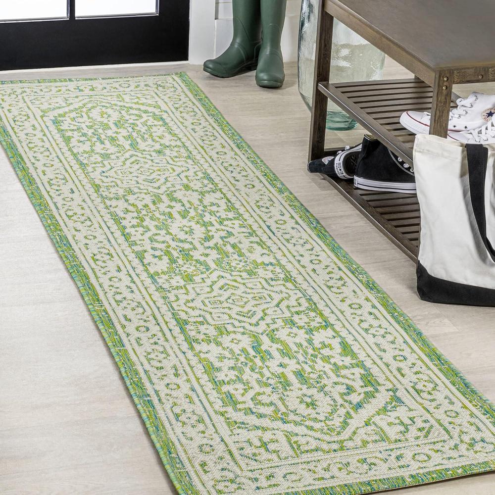 image:imageJONATHAN Y Medallion Weave Indoor Outdoor Round Area Rug 5 Ft YellowCream Sinjuri Textured for Backyard Patio Porch EasyCleaning High Traffic PetFriendly NonShedding SMB101I5RCreamGreen