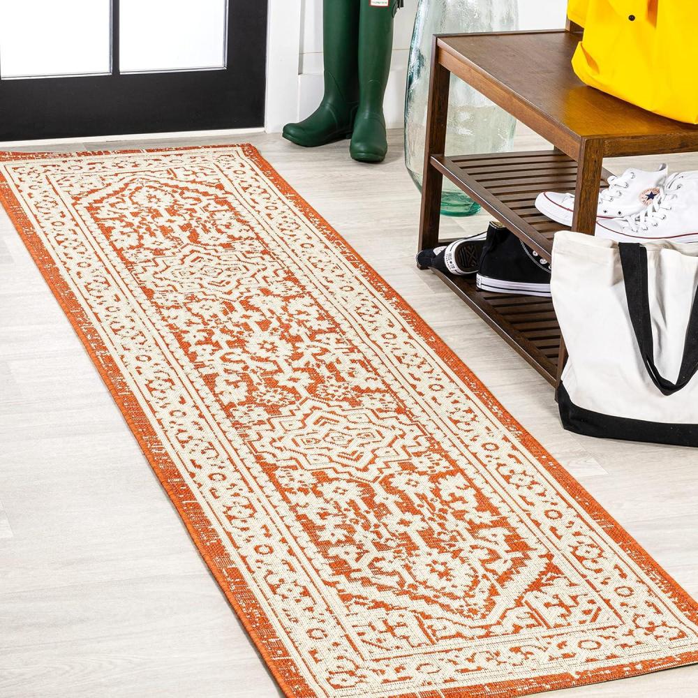 image:imageJONATHAN Y Medallion Weave Indoor Outdoor Round Area Rug 5 Ft YellowCream Sinjuri Textured for Backyard Patio Porch EasyCleaning High Traffic PetFriendly NonShedding SMB101I5ROrangeCream