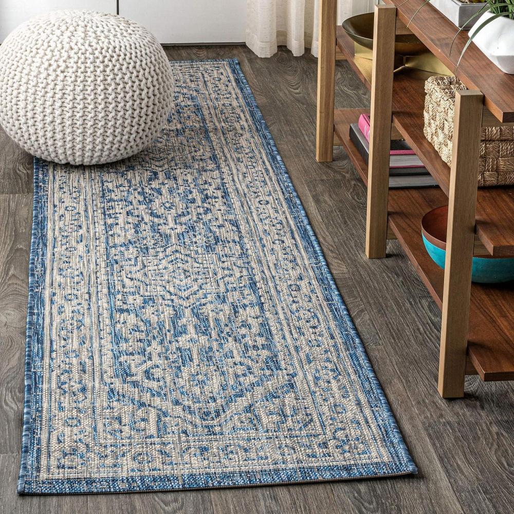 image:imageJONATHAN Y Medallion Weave Indoor Outdoor Round Area Rug 5 Ft YellowCream Sinjuri Textured for Backyard Patio Porch EasyCleaning High Traffic PetFriendly NonShedding SMB101I5RNavyGray
