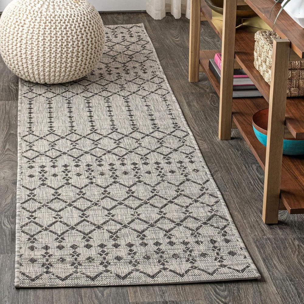 image:imageJONATHAN Y Moroccan Geometric Indoor Outdoor Square Area Rug 5X5 NavyBeige Ourika Textured Weave for Backyard Patio Porch EasyCleaning High Traffic PetFriendly NonShedding SMB108K5SQLight GrayBlack