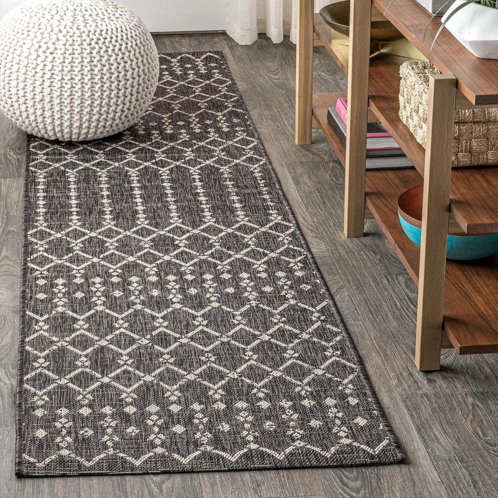 image:imageJONATHAN Y Moroccan Geometric Indoor Outdoor Square Area Rug 5X5 NavyBeige Ourika Textured Weave for Backyard Patio Porch EasyCleaning High Traffic PetFriendly NonShedding SMB108K5SQBlackGray