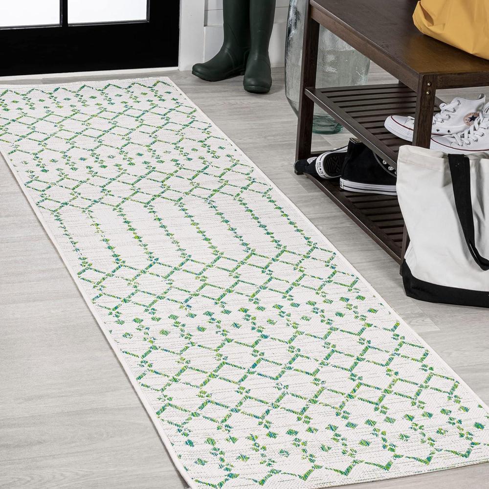 image:imageJONATHAN Y Moroccan Geometric Indoor Outdoor Square Area Rug 5X5 NavyBeige Ourika Textured Weave for Backyard Patio Porch EasyCleaning High Traffic PetFriendly NonShedding SMB108K5SQGreenIvory