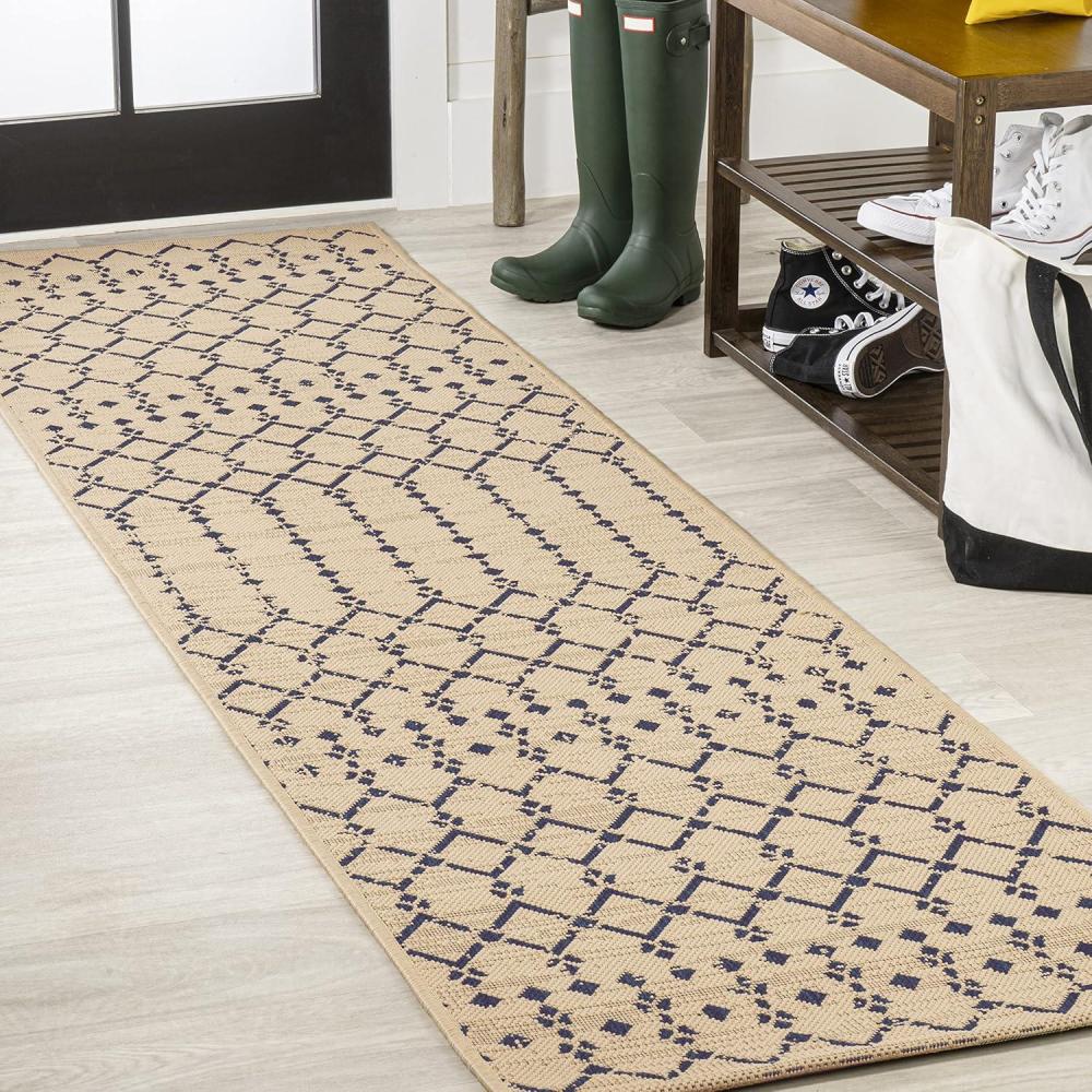 image:imageJONATHAN Y Moroccan Geometric Indoor Outdoor Square Area Rug 5X5 NavyBeige Ourika Textured Weave for Backyard Patio Porch EasyCleaning High Traffic PetFriendly NonShedding SMB108K5SQBeigeNavy